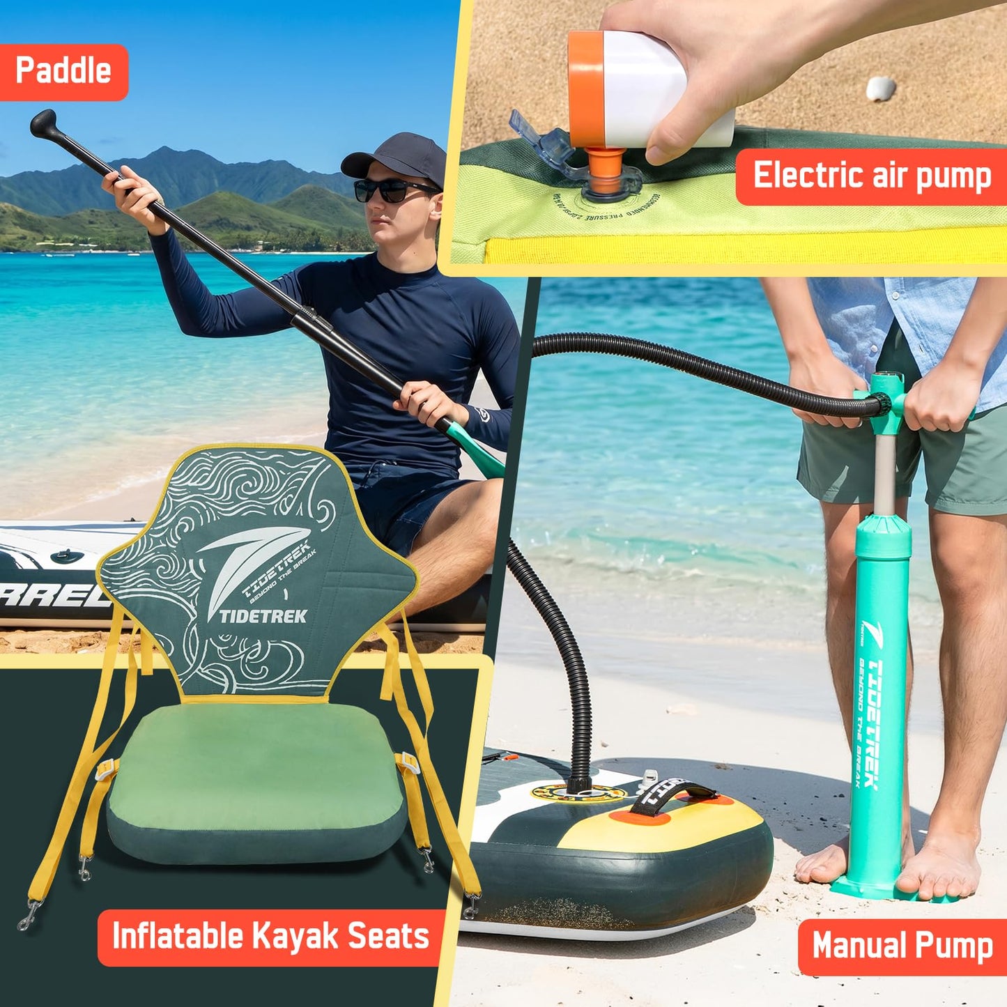 TIDETREK 11'6" Inflatable Stand Up Paddle Boards, Premium SUP Accessories, Non-Slip Comfort Deck for Youth & Adults (Royal Teal/Kayak Seat)