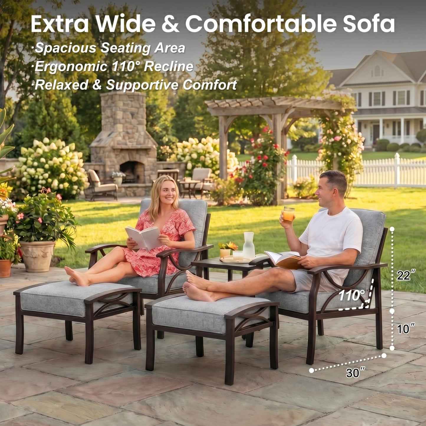 RoyalCraft 7-Pieces Outdoor Patio Furniture Set, Outdoor Metal Sectional Furniture with Cushions, Outdoor Conversation Seating Set with Coffee Table for Balcony, Backyard, Garden, Deck, Grey