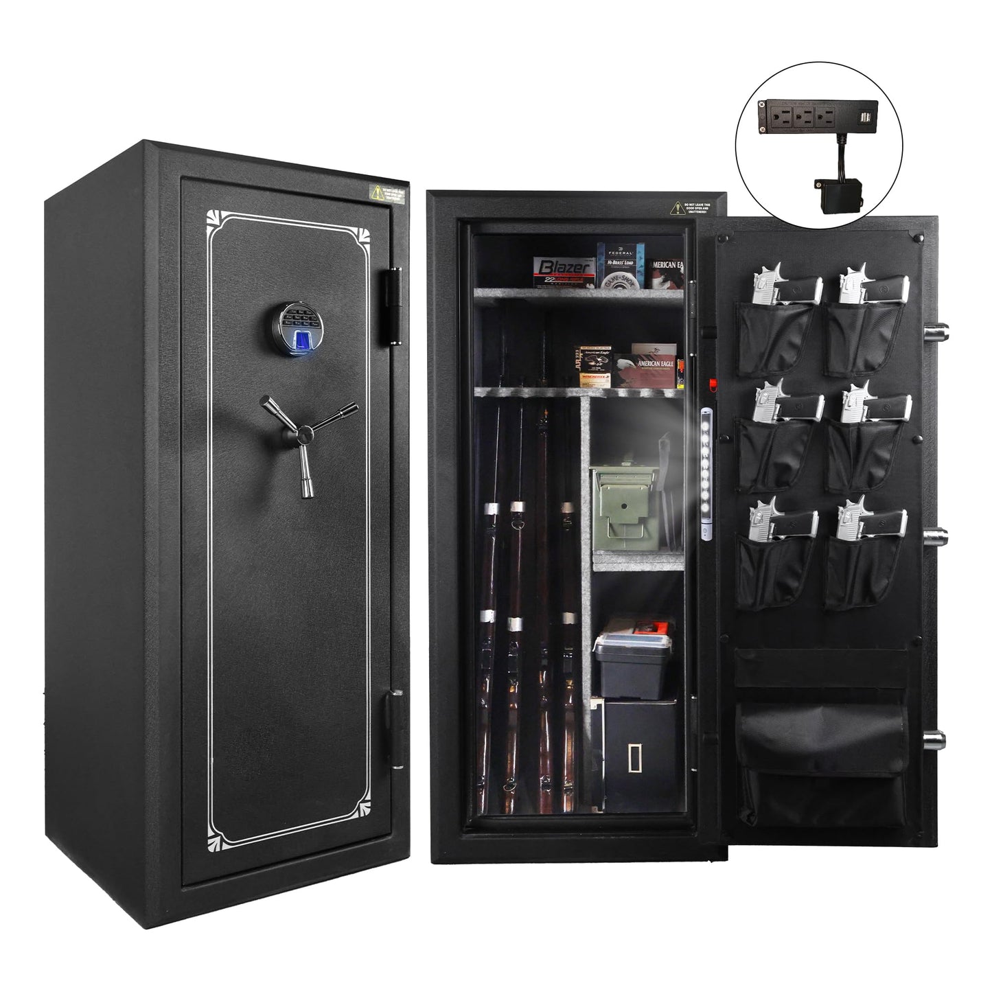 XPEDITION 24 Gun Safe, Fireproof Waterproof Rifle Safe for Rifles & Shotguns, Gun Cabinet with Fingerprint, Keypad & Key Lock, Large Gun Safe for Pistols