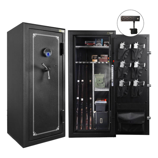 XPEDITION 24 Gun Safe, Fireproof Waterproof Rifle Safe for Rifles & Shotguns, Gun Cabinet with Fingerprint, Keypad & Key Lock, Large Gun Safe for Pistols