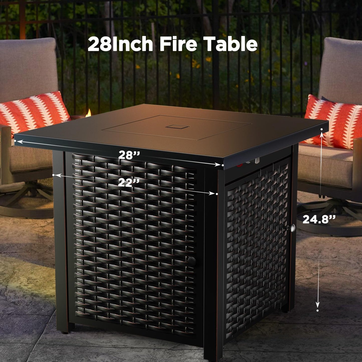 Ciays Propane Fire Pits 28 Inch Outdoor Gas Fire Pit, 50,000 BTU Steel Fire Table with Lid and Lava Rock, Add Warmth and Ambience to Gatherings and Parties On Patio Deck Garden Backyard