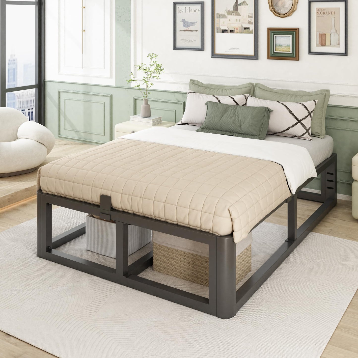 Bilily Metal Heavy Duty 14 inch King Bed Frame with Rounded Corner and Headboard Hole Mattress Retainers 3500 LBS No Box Spring Needed Platform Noise Free Easy Assembly