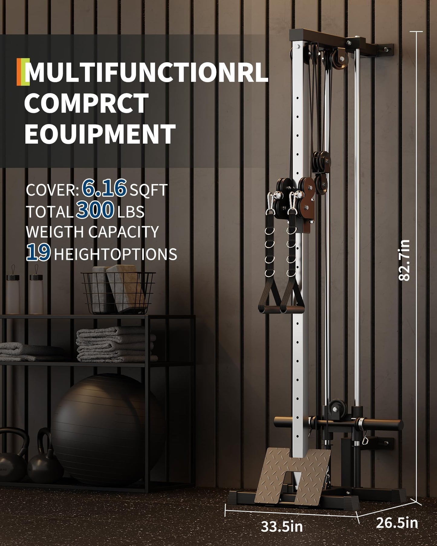 GarveeLife Wall Mount Cable Station, LAT Pulldown Machines with 19 Positions Dual Pulley System, Cable Crossover Machine with Footplate, T-Bar and More Attachments Workout Equipment Home Gym