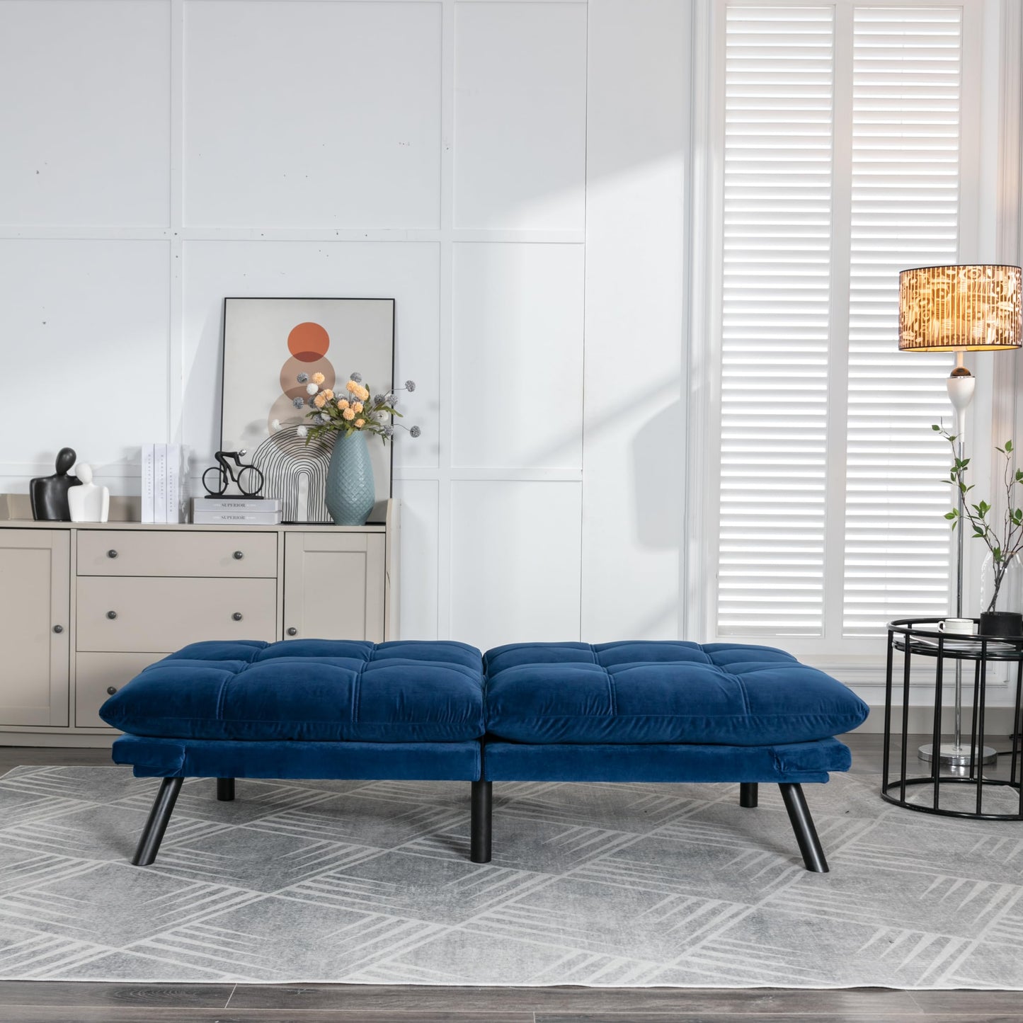 GDFStudio Hayezc Loveseat Sofa, Convertible Sofa Bed, 2-in-1 Folding Modern Futon with Adjustable Armrest & Backrest, 800lbs Capacity Small Apartment Sleeper for Living Room, Office, Navy Blue