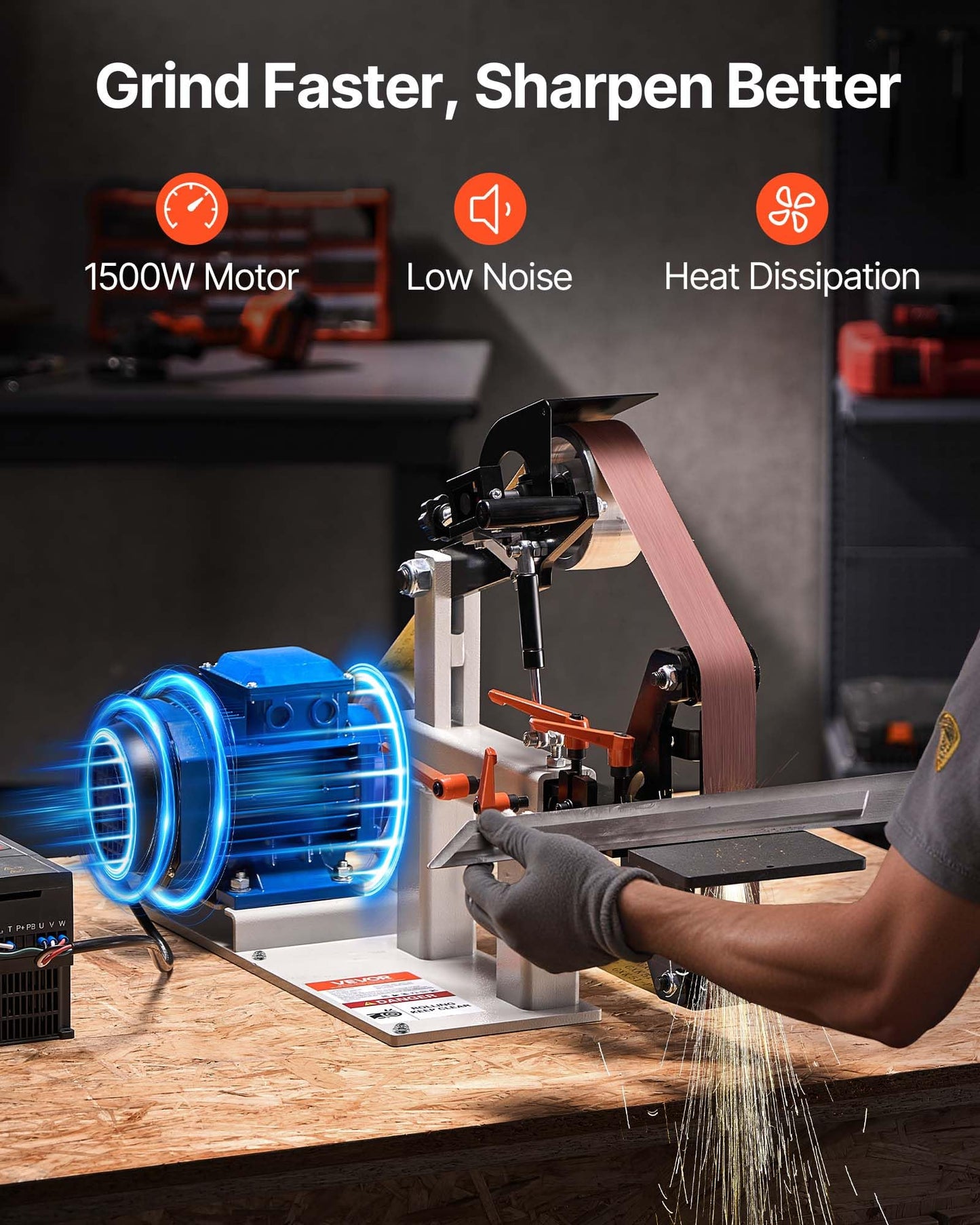 VEVOR 1500W 2HP Belt Sander Grinder, 2" x 82" Variable Speed Belt Grinder for Metalworking, 3 in 1 Belt Sander Polisher with 3 Grinding Moulds & Flat Platen Tool Rest for Knife Making