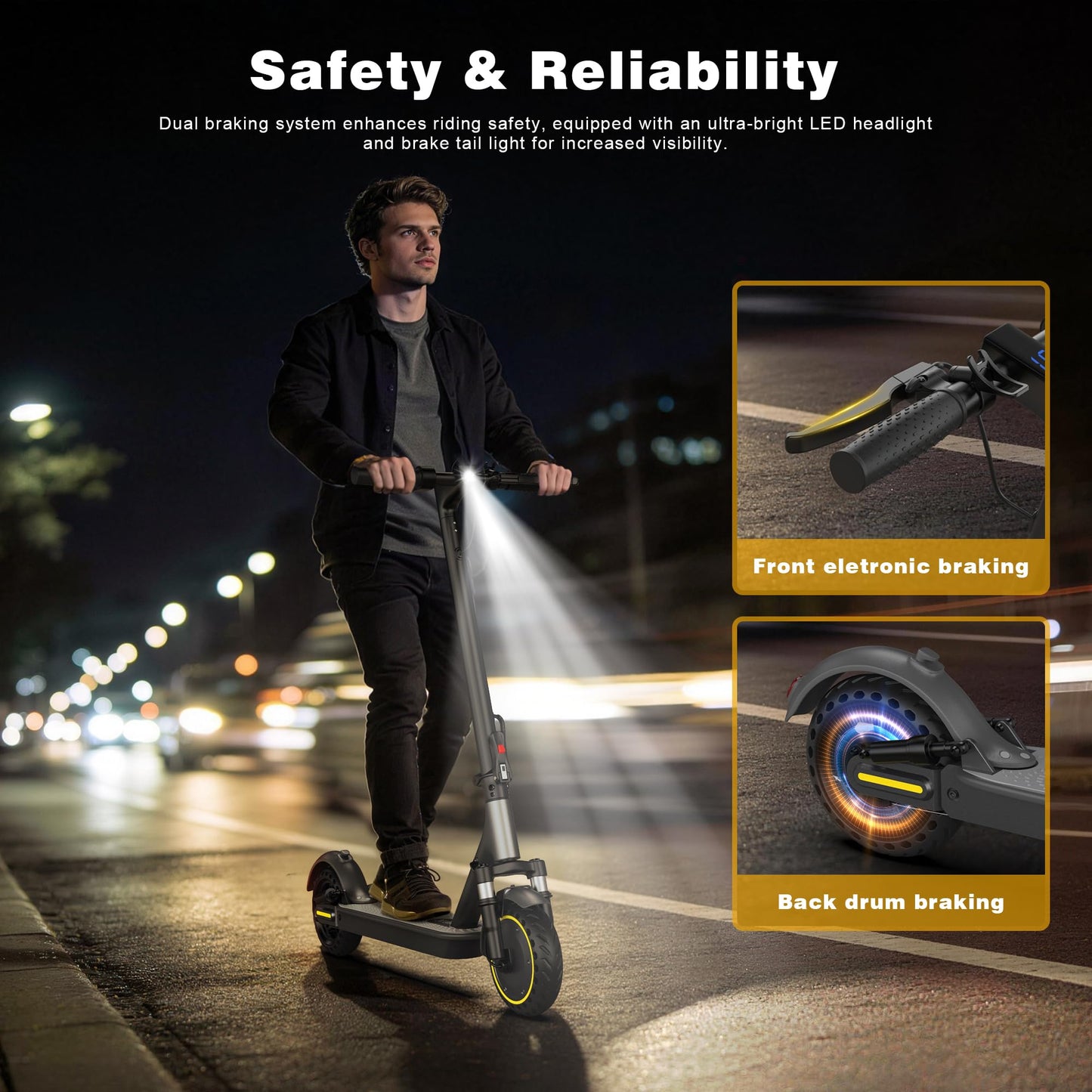 NAVIC Electric Scooter Adults, 8.5" Solid Tires, 19/Mph, 350W Motor, 19 Miles Range, Folding E-Scooter with Dual Braking Dual Suspension, Escooter for Adults with App
