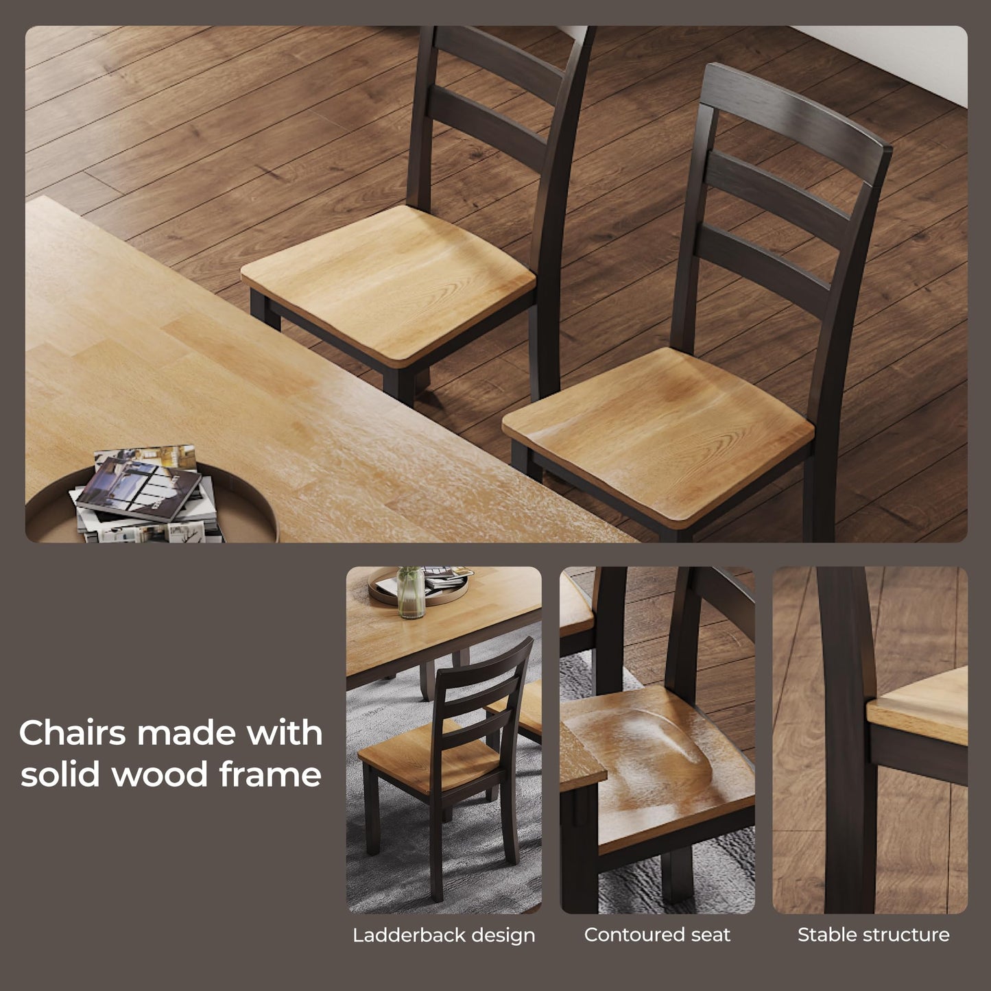 Signature Design by Ashley Gesthaven Casual Dining Table, Bench and 4 Ladderback Chairs, Seats 6, Wood, 36" W x 60" D x 30.25" H, Light Brown & Dark Brown