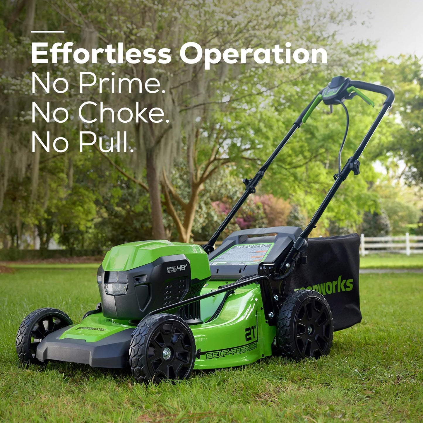 Greenworks 48V (24V x 2) High - Performance Cordless Yard Tool Combo: 21" self propelled lawn mower, 12" Trimmer & Blower, with 3 Batteries & 2 Chargers