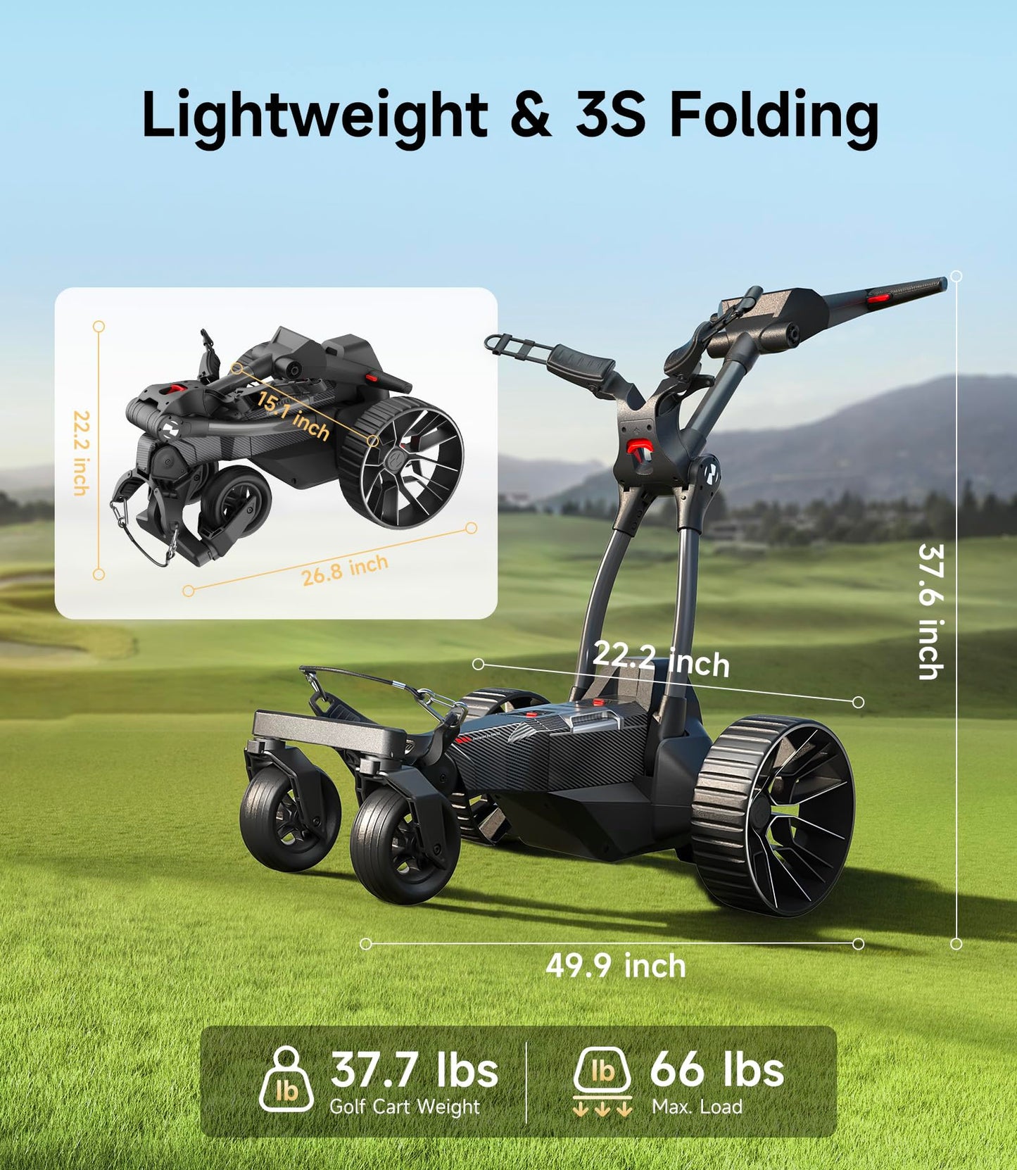 NAVEE Birdie 3 Electric Golf Cart, 295ft Remote Control, Smart Power Assist, 36 Hole Battery, 240W Dual Motor, All Terrain 4+1 Wheels, Foldable, Smart App, Adjustable Speed Electric Golf Push Cart