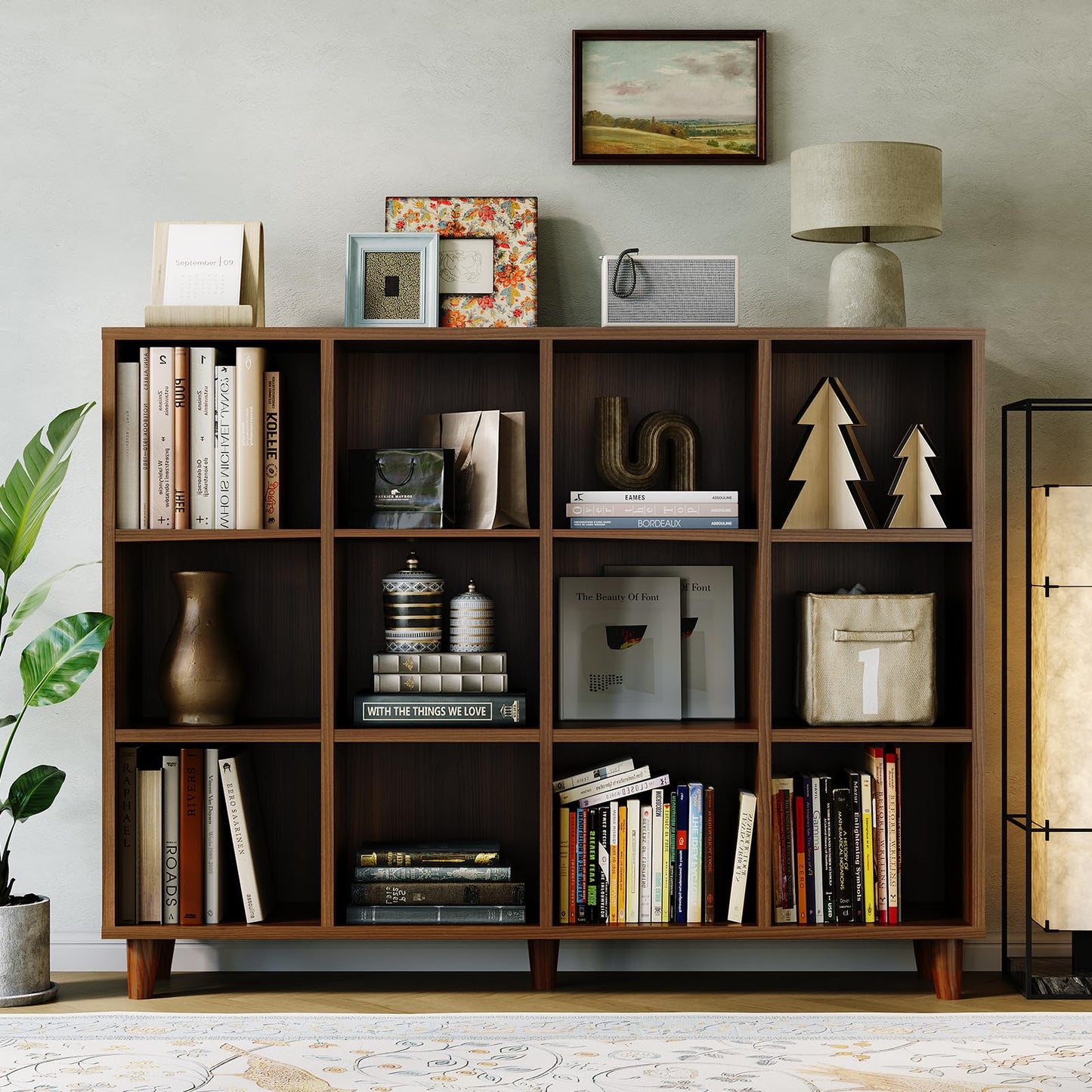 GarveeHome Cube Bookshelf, 12 Cube Storage Organizer Shelf, Freestanding Open Bookcase, Display Cabinet Organizer with Base, for Living Room, Bedroom, Home Office