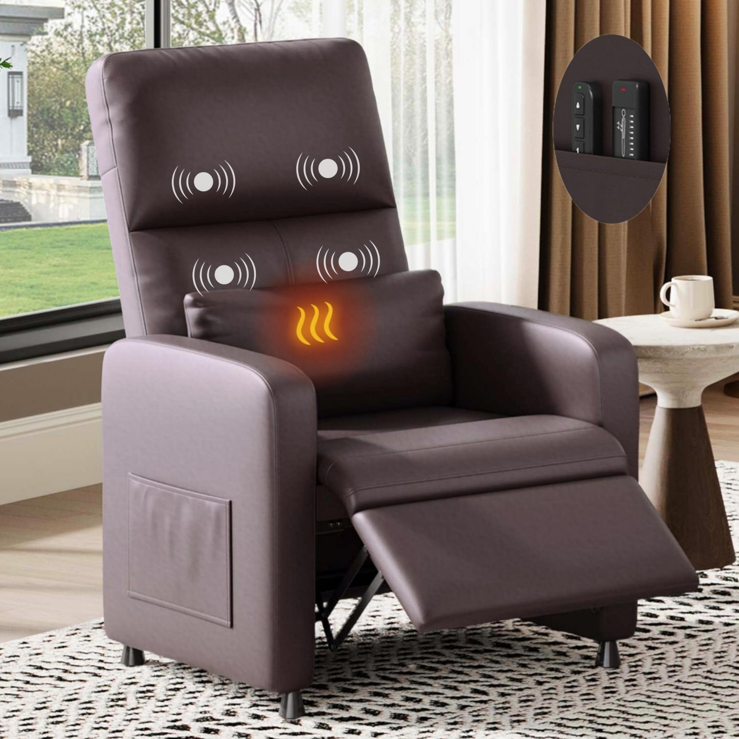 GarveeHome Power Recliner Chair - Heat and Massage, Adjustable Electric Recliner Ergonomic PU Leather Single Sofa, Tall Back, Padded Seat, Home Theater Seating for Living Room