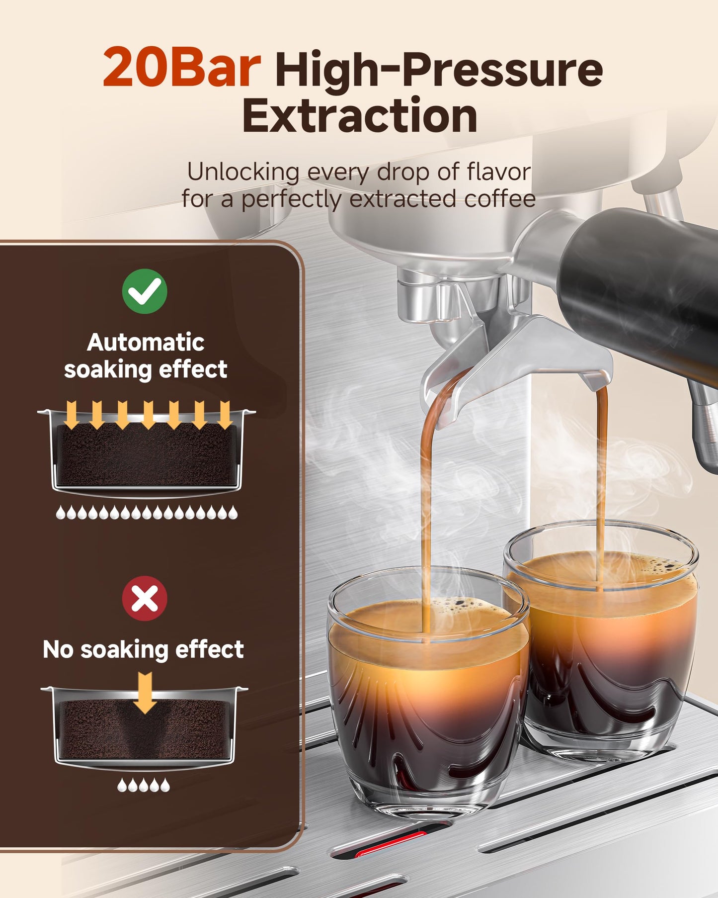 AMZCHEF Espresso Machine With Grinder, 190℉-201℉ Temp Control Coffee machine with 44 Grind Setting, Milk Frother, Touch Screen, Cold Brew, Sliver