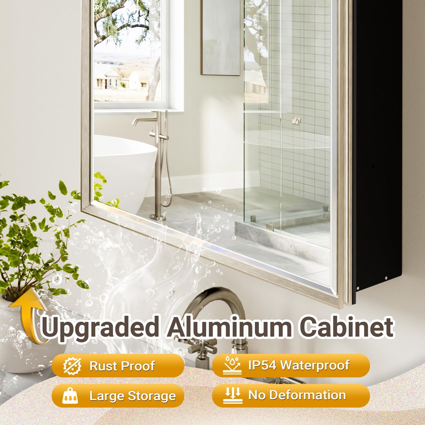 QueenFun 16x26 Pre-Assembled Bathroom Medicine Cabinet Mirror, Surface or Recessed Brushed Nickel Medicine Cabinet with Mirror & Rustproof Aluminum Frame, Beveled Bathroom Vanity Mirror with Storage
