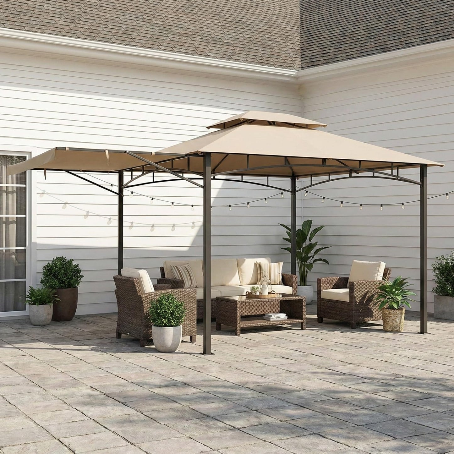Garden Winds Reinforced RipLock 350 Replacement Canopy Top Cover Compatible with Casual Way Awning 10'x 12' Gazebo Model 8633934 - Beige