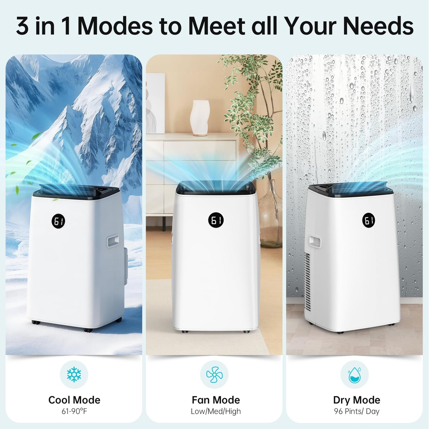 14000 BTU Portable Air Conditioners Cools Up to 700 Sq.Ft, 3-in-1 Energy Efficient Portable AC Unit with Remote Control,Dehumidifier Fan,Smart Quiet Sleep Mode,Timer,Auto Swing,for Room Bedrooms