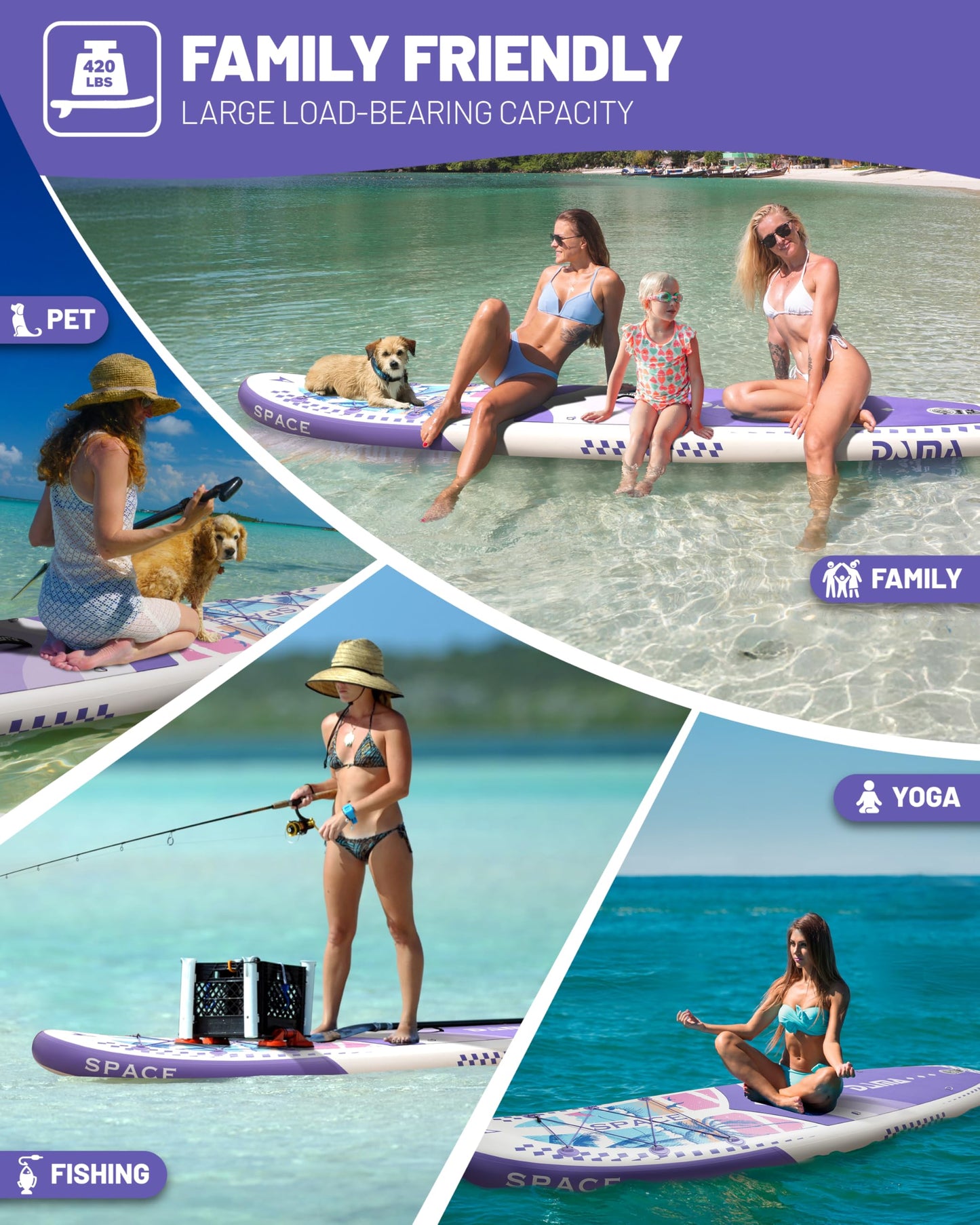 DAMA 11'*34"*6" Inflatable Paddle Board, Paddle Boards for Adults,Sup,Lightweight and Durable, Easy to Inflate, Versatile in Style, Fully Functional, Equipped w/High Grade Accessories，Purple.