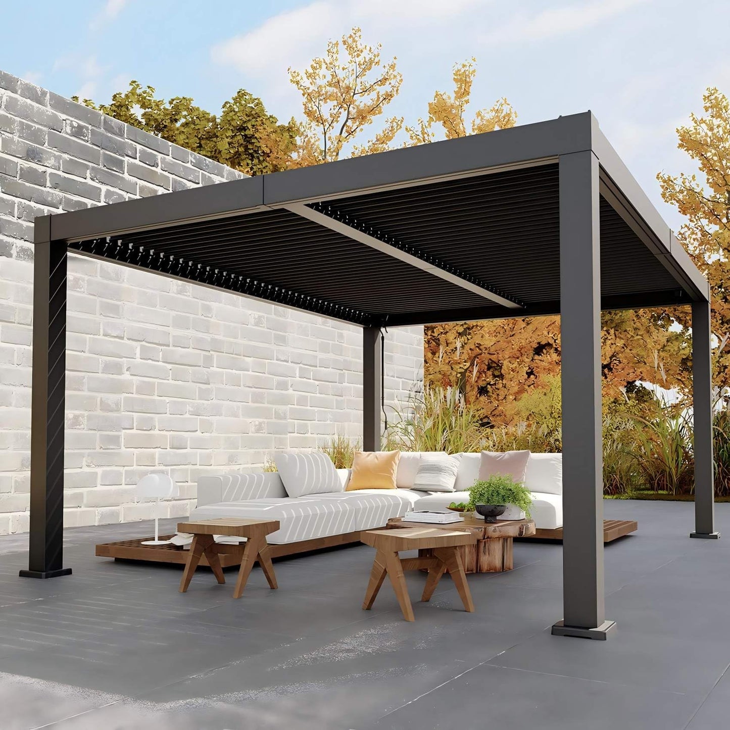 Louvered Pergola, Outdoor Pergola with Adjustable Louvered Roof, Reinforced Aluminum Frame, Integrated Drainage System, Hardtop Gazebo for Patio