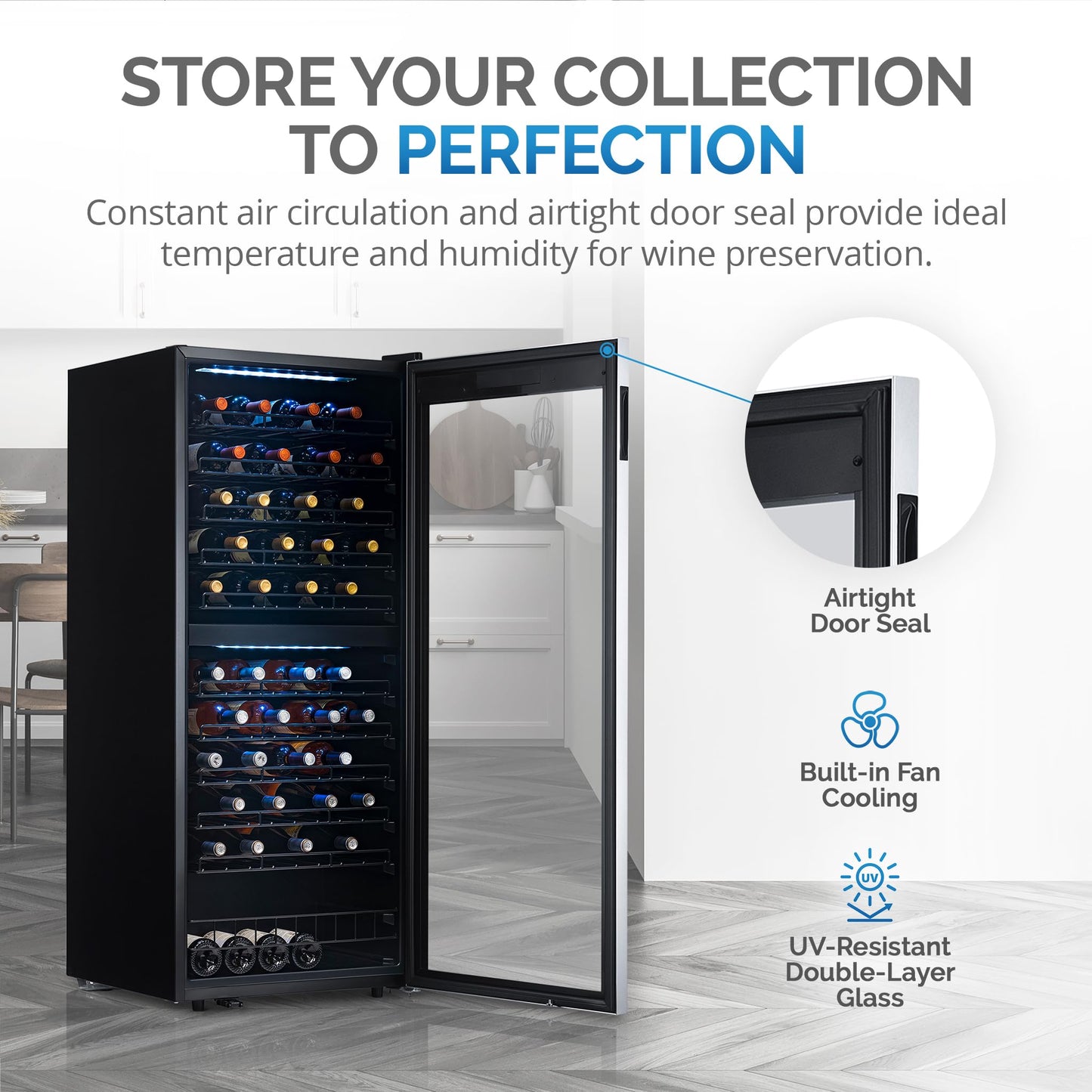 NewAir 24" Dual Zone Wine Fridge for 98 Bottles | Built-In or Freestanding Wine Cooler Refrigerator with Glass Door | Ultra-Quiet Inverter Compressor & Adjustable Racks | Stainless Steel