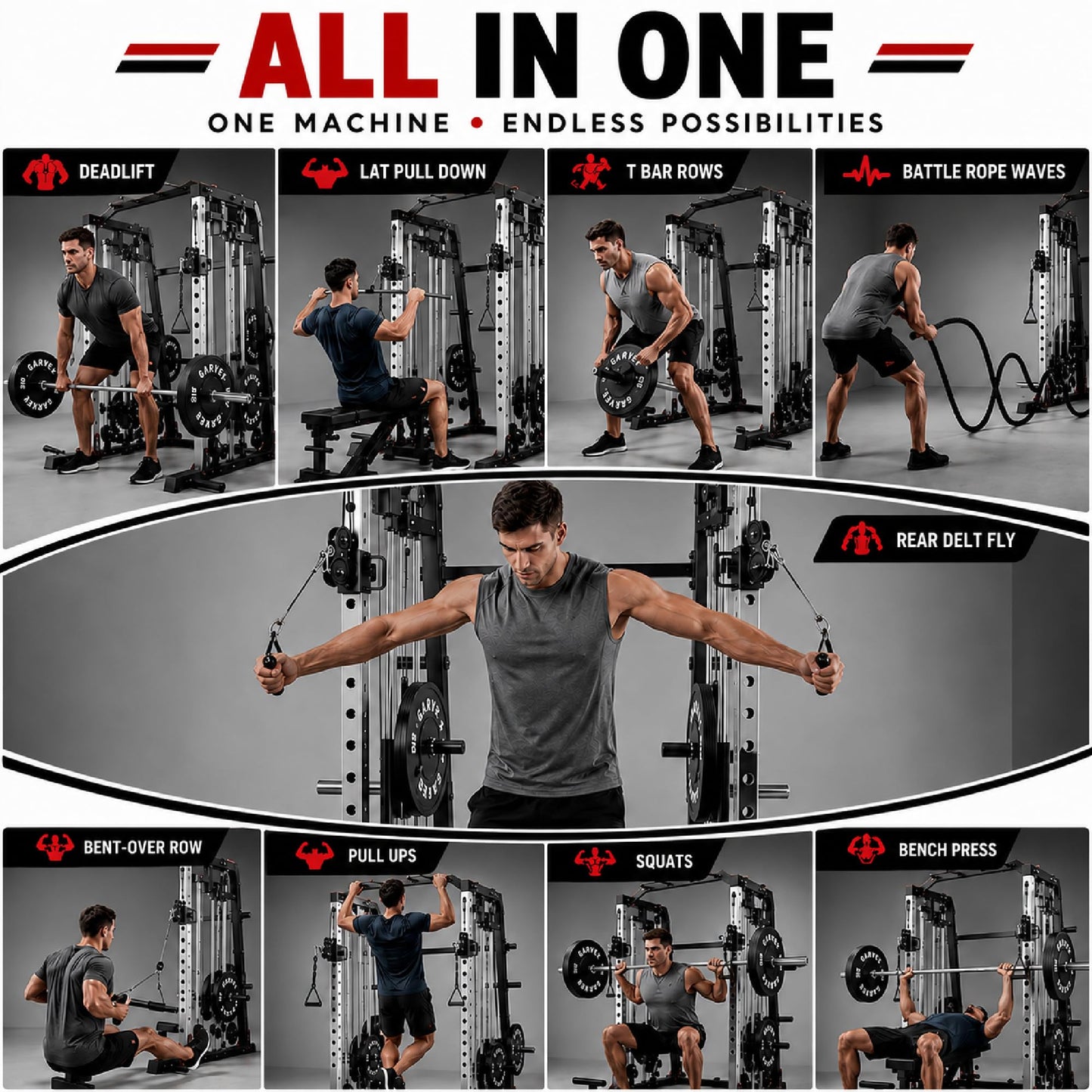 Smith Machine, 2000LBS Power Cage with Cable Crossover System, Squat Rack with Smith Bar, All-in-One Home Gym System, Dual Independent Pulley,LAT Pulldown,Pull-Up Bar, Landmine, J Hooks