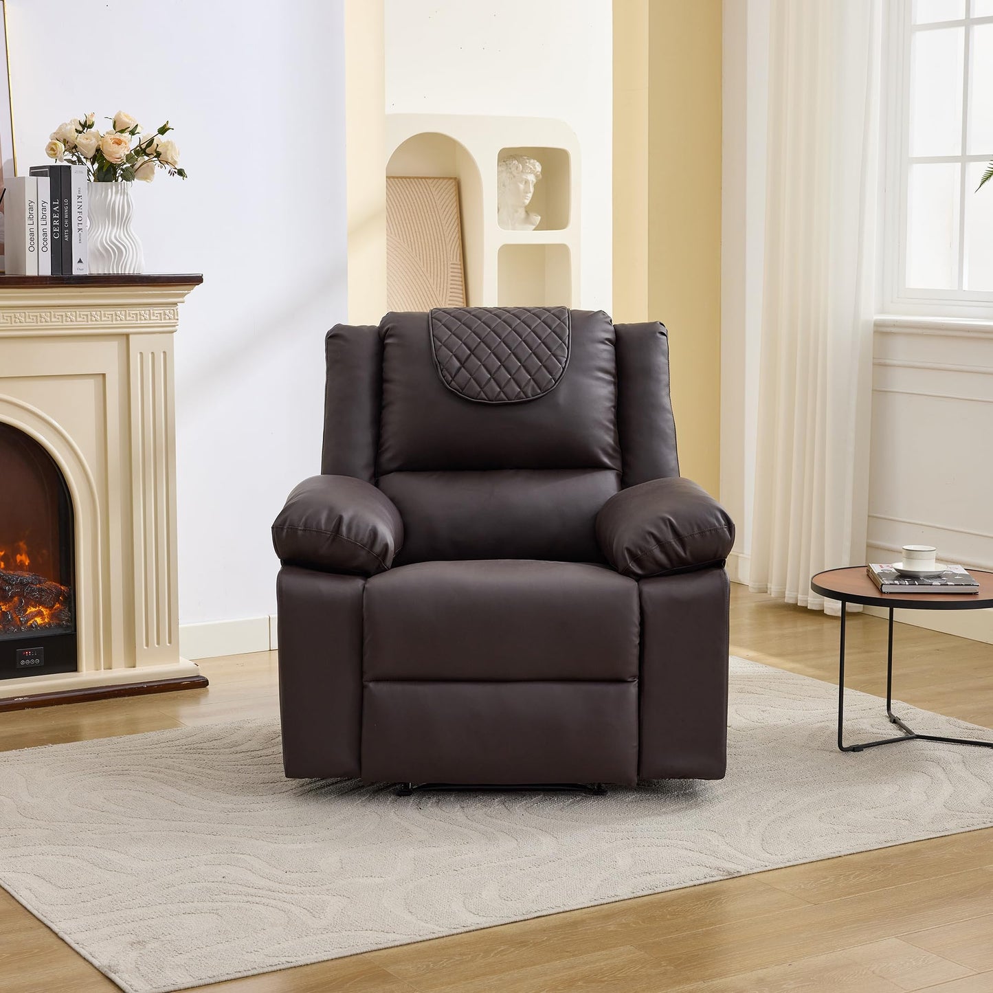 Manual Recliner Chair for Adults - 135° Front & Rear Adjustable, with Heating & Massage, Side Storage Pockets & Remote Control, Ideal for Living Room & Bedroom(Coffee)