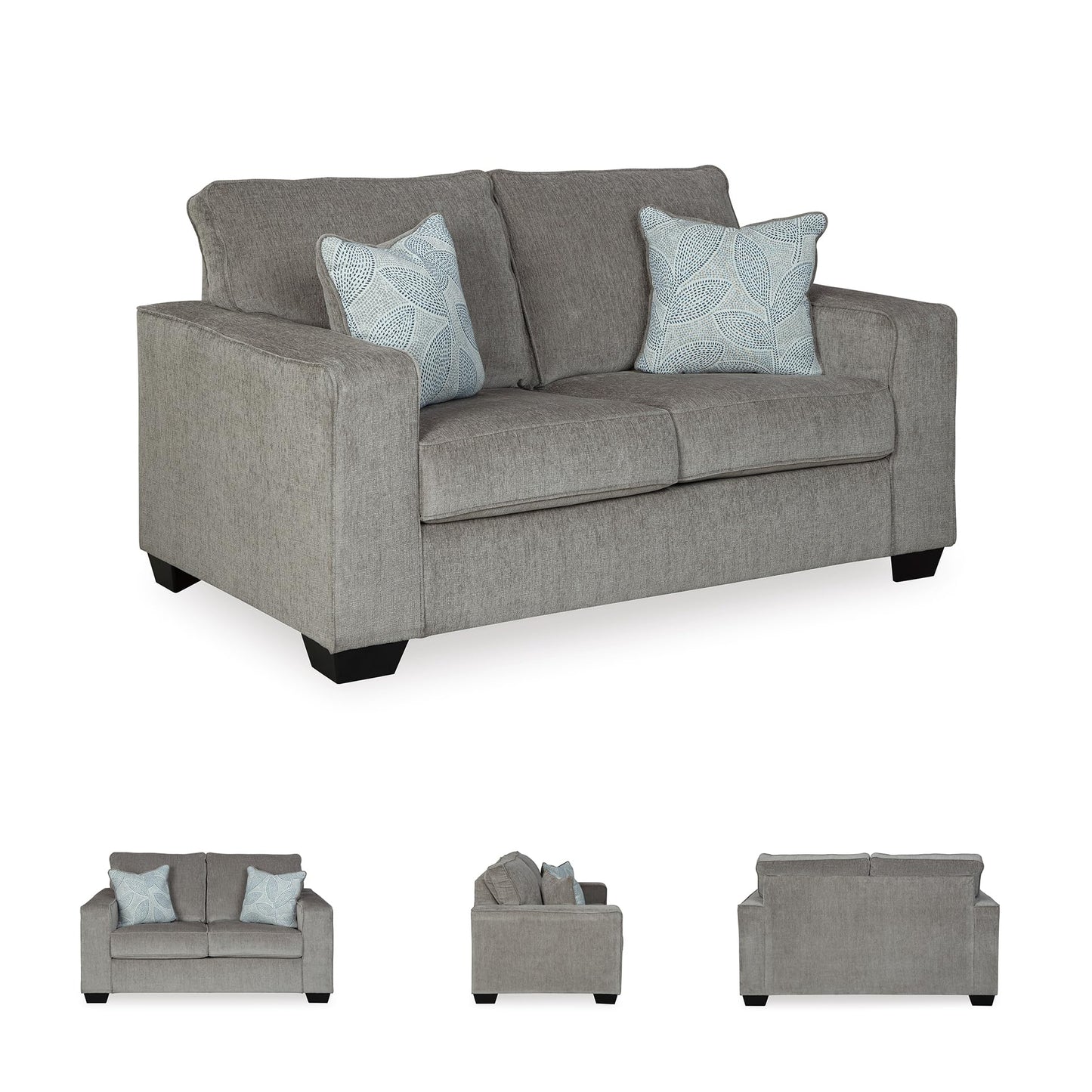 Signature Design by Ashley Altari Modern Loveseat with 2 Accent Pillows, Light Gray