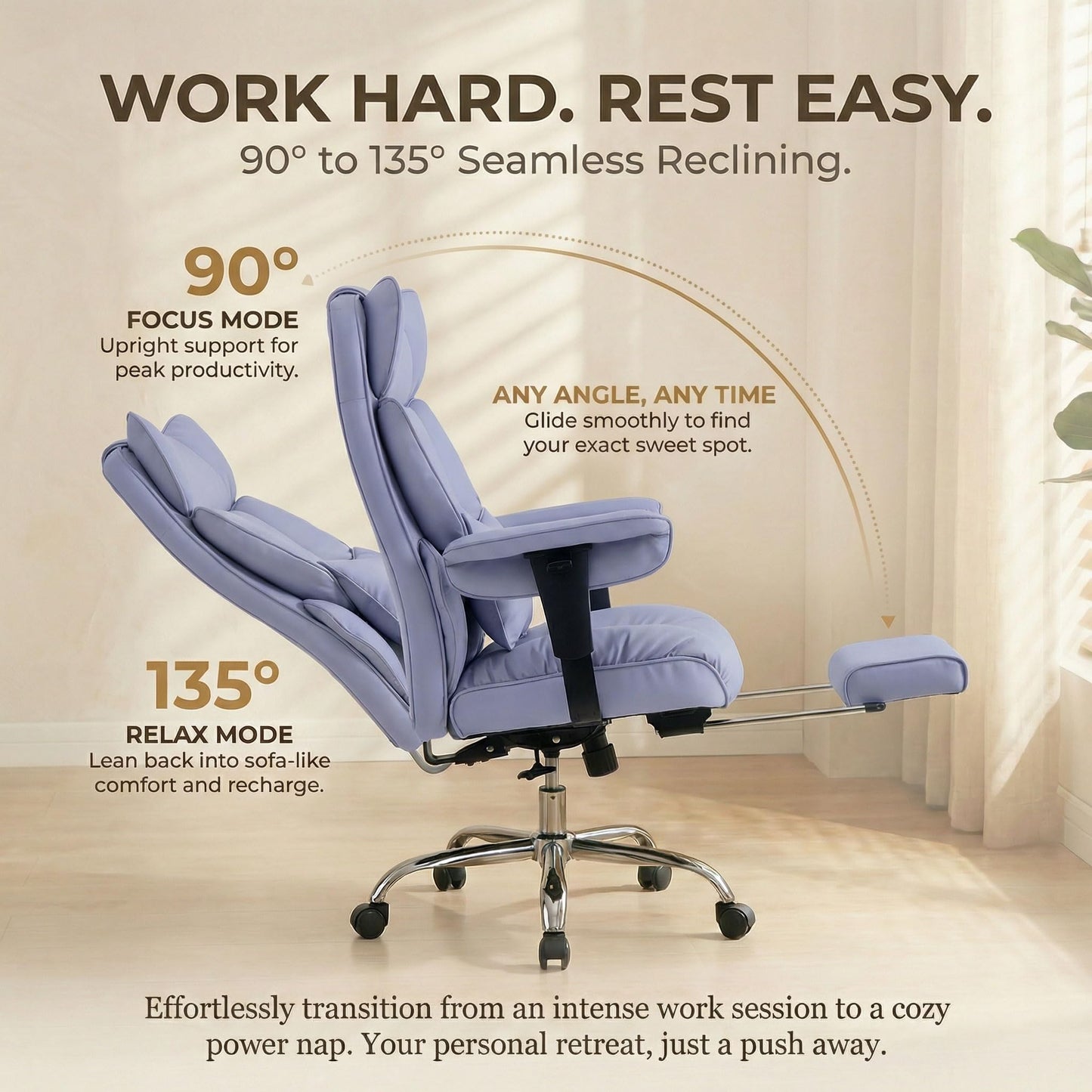 Efomao Big and Tall Office Chair 400lbs - Heavy Duty Reclining Desk Chair with Footrest, Spacious High Back PU Leather Executive Chair, Double-Layer Spring Support, Purple