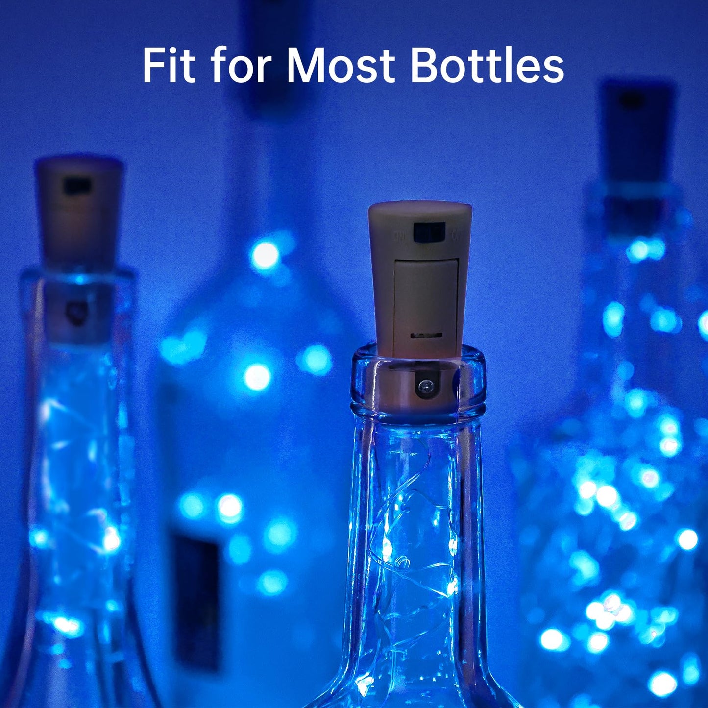 Aluan Wine Bottle Lights, 20 LED Copper Fairy Lights, Waterproof, Blue, Model BL00, 10 Pack for Indoor Decoration