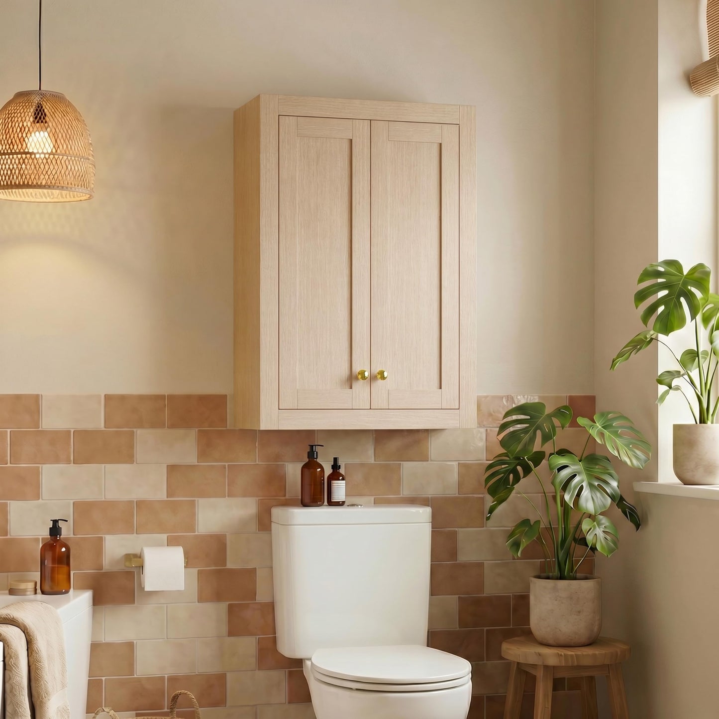 HIGEINE Bathroom Wall Mount Cabinet 24" W x 33" H, Natural Wood