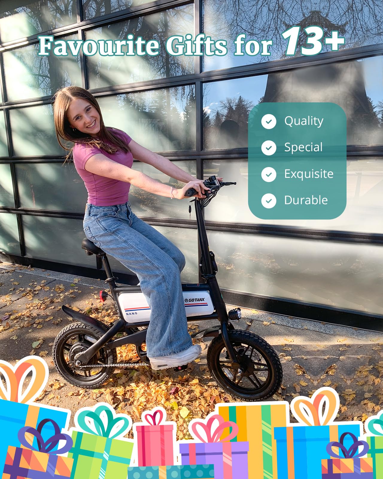 Gotrax Nano 14" Folding Electric Bike, Max Range 25Miles(Pedal-Assist) & Max Speed 15.5Mph, Power by 350W Motor, Adjustable Seat & Dual Fenders, Commuter Electric Bicycle for Adults White