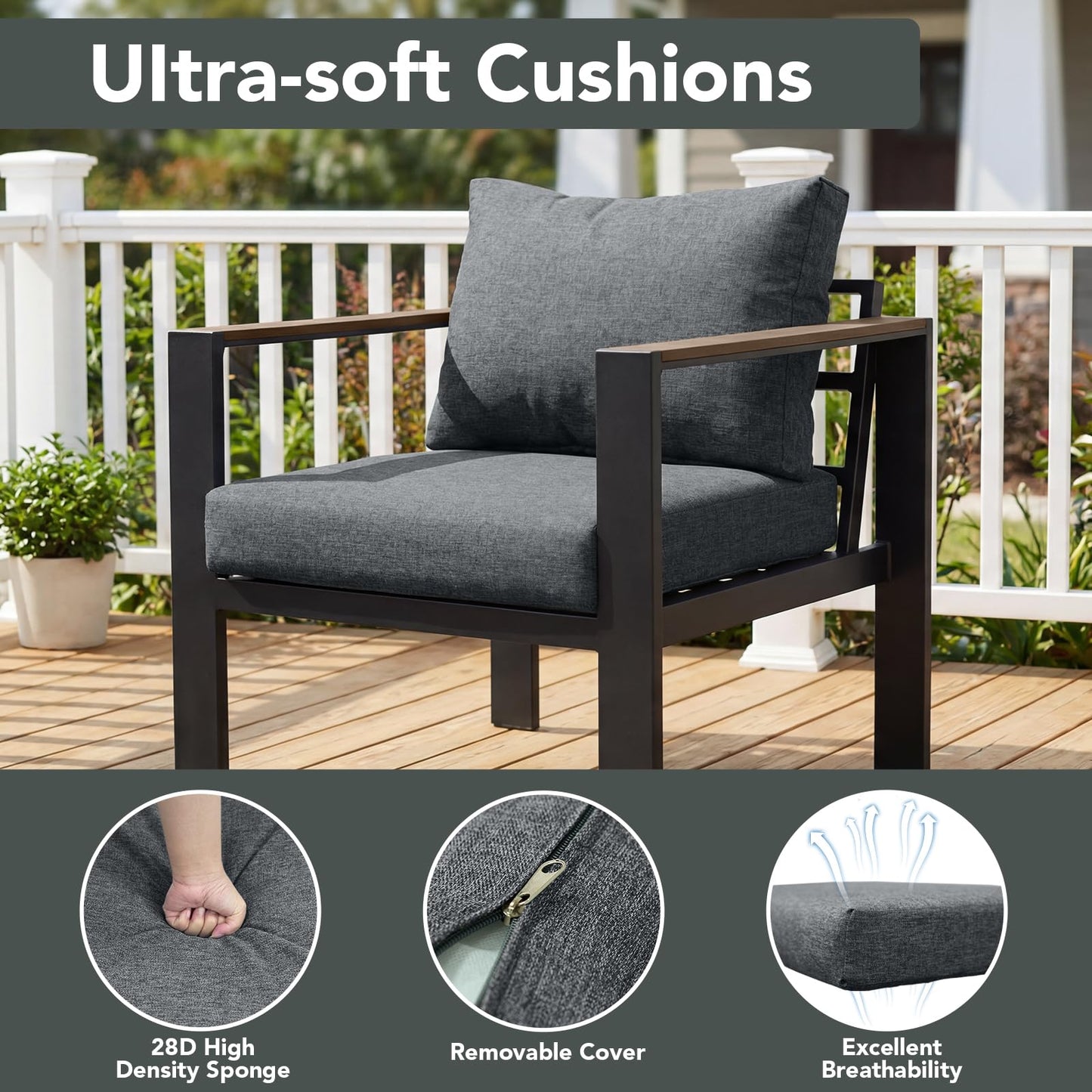 ADRERIC Patio Furniture Set 9 Seats and Coffee Table, 7 Pieces Patio Conversation Set with Thick Cushion, Ottomans, Deluxe Aluminum Modern Outside Sectional for Porch, Balcony, Deck, Yard, Light Gray