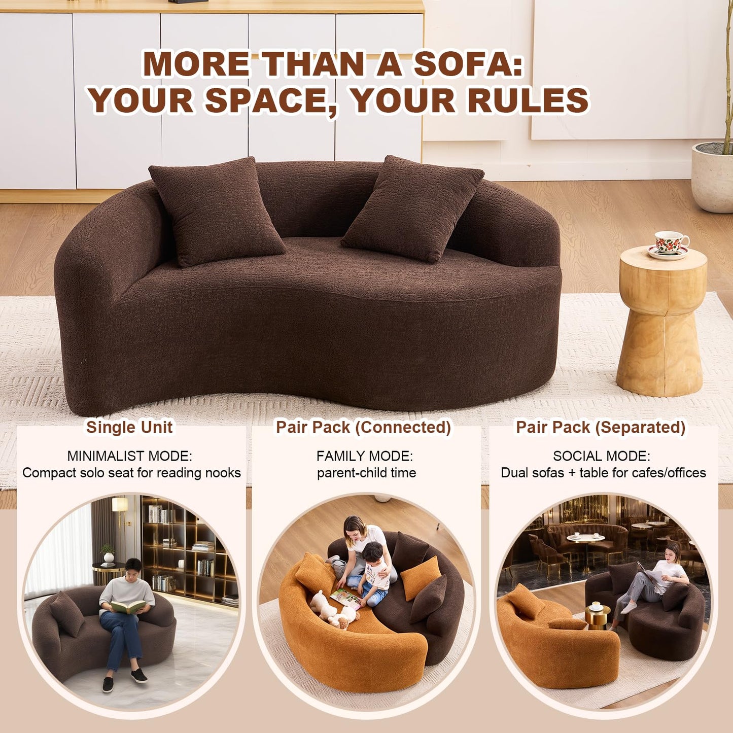 KEIKI S-Curved Loveseat Chenille Couches with 2 Pillows, Upholstered Luxury Plush Cloud Sectional Sofa for Living Room Apartment, Full Sponge Compression