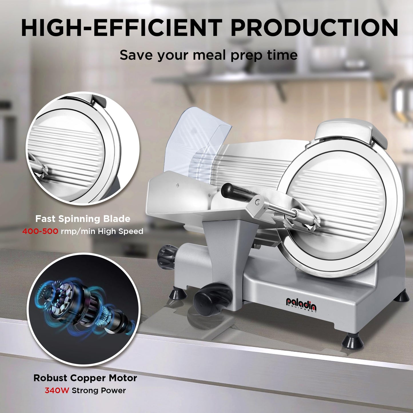 Paladin Equipment 10" Commercial Meat Slicer, Electric Deli Slicer with Stainless Steel Blade, Adjustable Thickness and Built-in Sharpener, Food Slicer for Meat, Bread and Cheese, Simple to Clean