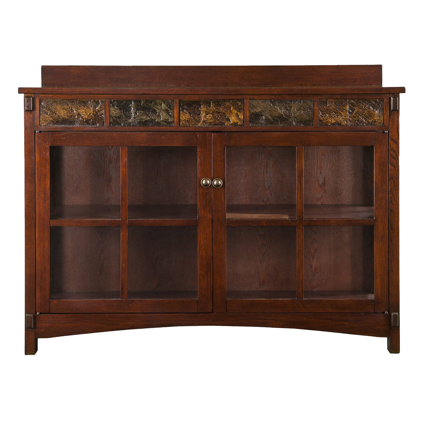 SEI Furniture - Camino Mission Faux Slate Sideboard And Display Curio - Transitional Design, Brown Finish - Ideal for Living Room, Dining Room (CM2900)