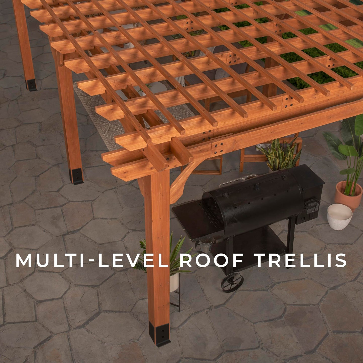 Backyard Discovery Beaumont 20' x 12' Traditional Cedar Wood Pergola Kit with Trellis Roof, All-Season Durability, High-Wind Rating, PowerPort, Shade for Outdoor Patio, Deck, Garden, and Entertaining