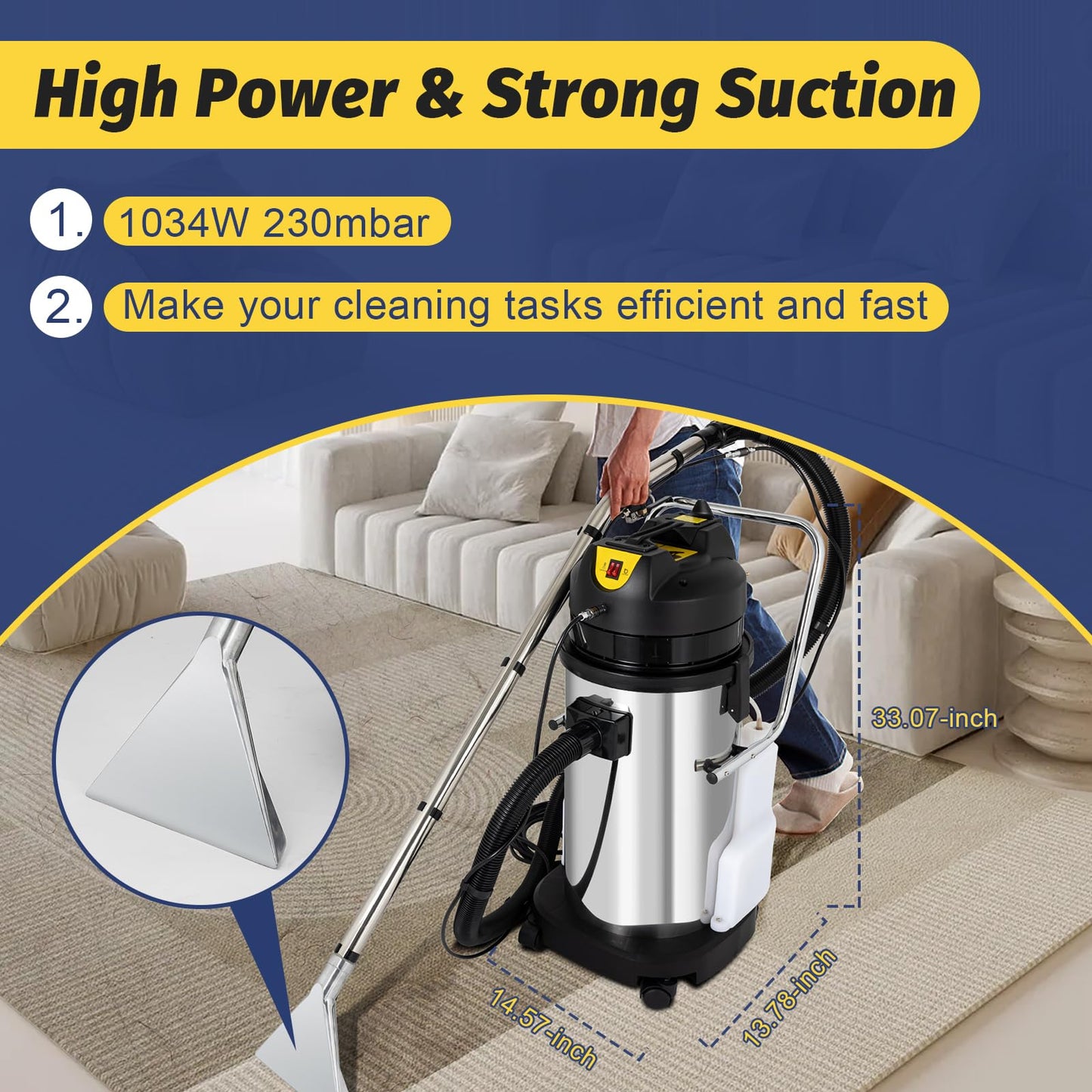 40L/11Gal Commercial Carpet Cleaner, 3 in 1 Multi-Purpose Floor Cleaning Machine Heavy Duty Extractor Vacuum Washing Machine, 1049W Powerful Sofa Curtain Carpet Cleaning Machine
