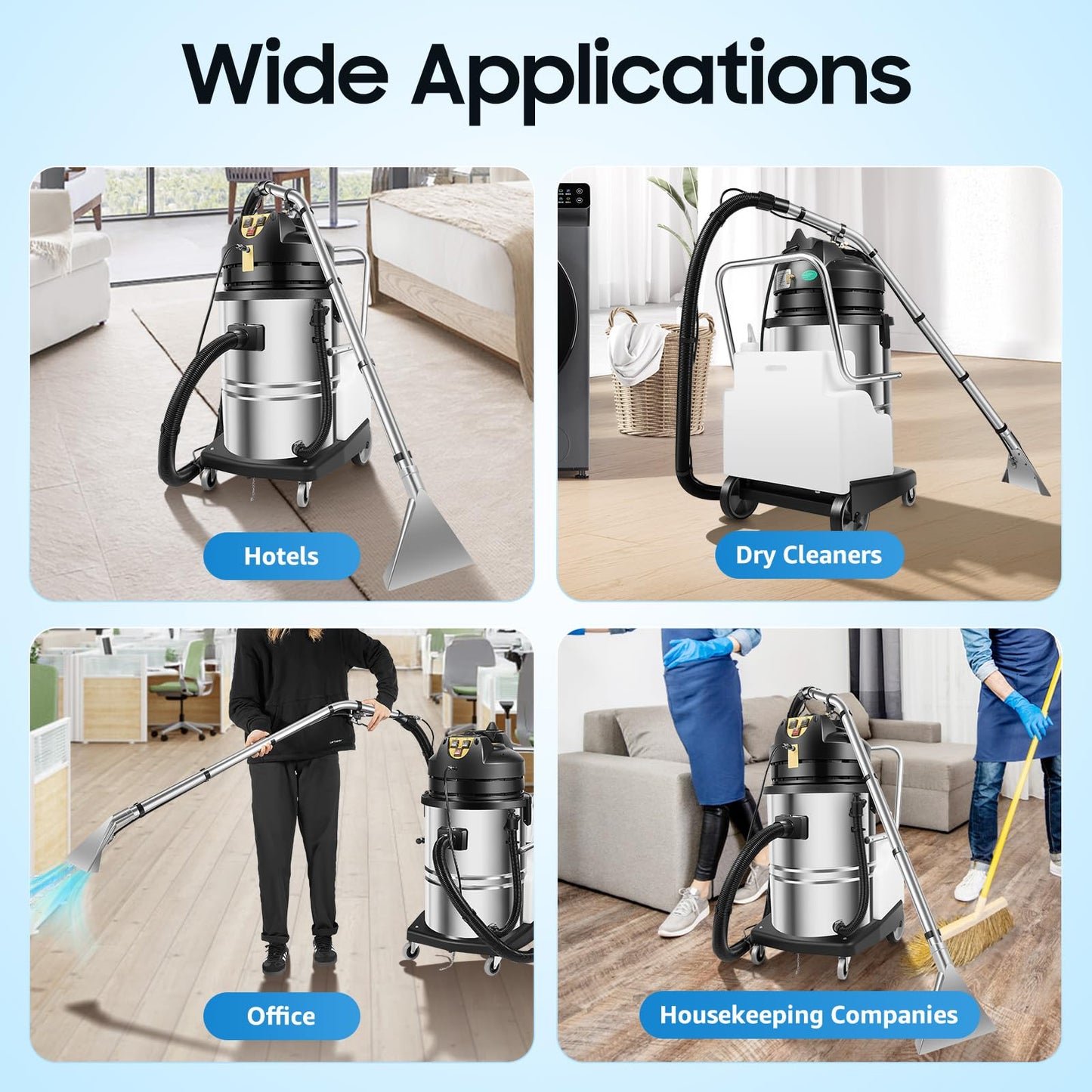 HUASSION 60L/15.85Gal Commercial Carpet Cleaner Machine, 2110W 3 in 1 Wet Dry Vacuum Cleaner, Carpet Extractor Machine with 6 Tools, Heavy Duty Floor Cleaning Machine for Home, Office, Hotel