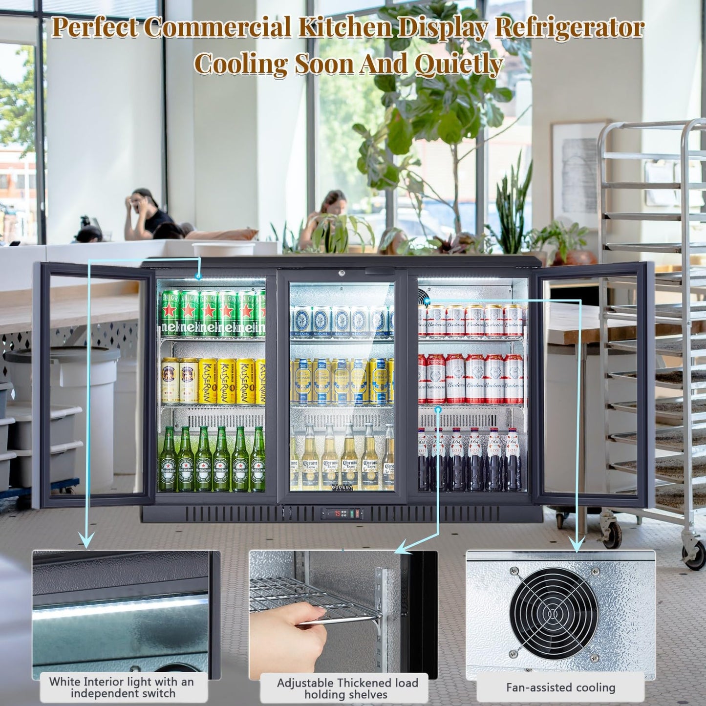 BODEGA BODEGACOOLER Commercial Bar Cooler With 3 Glass Doors,11.4 Cu.Ft Under Counter Beverage Refrigerator,Back Bar Refrigerator,Commercial Display Drink Fridge,LED Lighting Beer Wine Soda Drinks