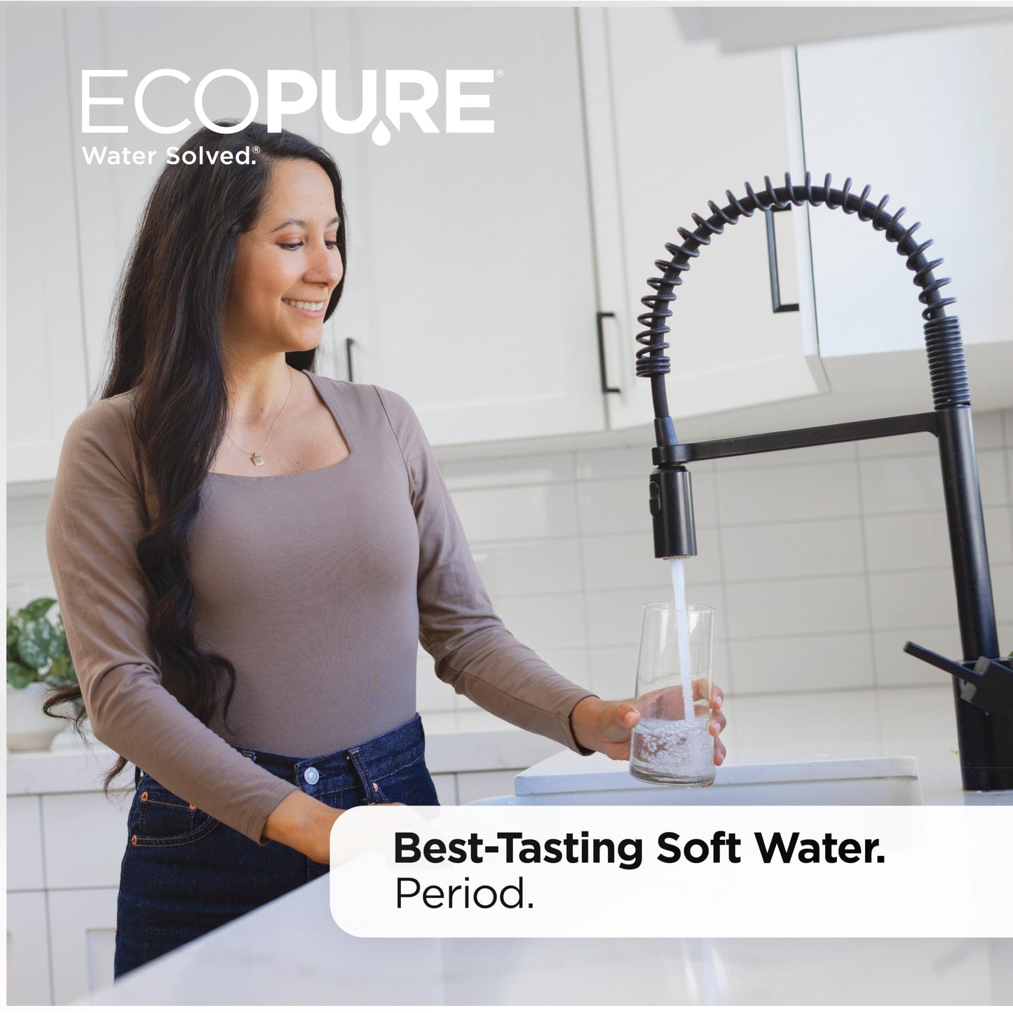 EcoPure EPH130 Whole House Water Softener & Filtration System – 2-in-1 Design for Soft & Better-Tasting Drinking Water, AutoSense AI Technology