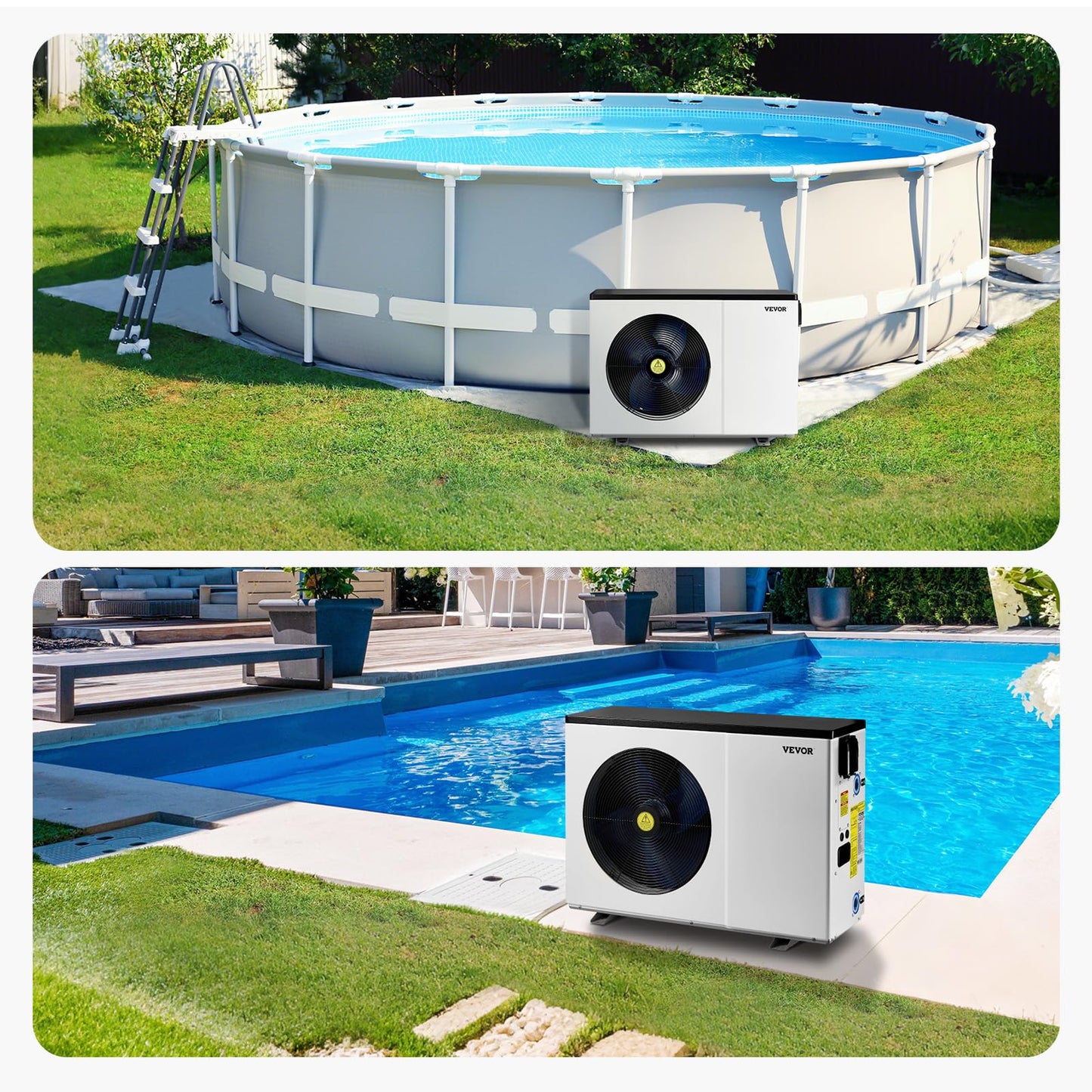 VEVOR Electric Pool Heat Pump, 51,200 BTU, Fits 7,926-15,851 Gallon Above & In-Ground Pools, Low Noise Heating & Cooling, Energy-Saving Water Heater AC208-230V 60Hz