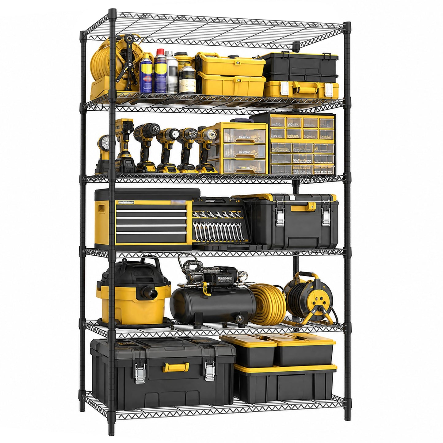 M MZG 6-Shelf Heavy Duty Garage Shelving Wire Adjustable Storage Rack for Kitchen Laundry Bathroom Pantry 2100 lbs Capacity Black 17.7 x 47.3 x 82.4 Inch