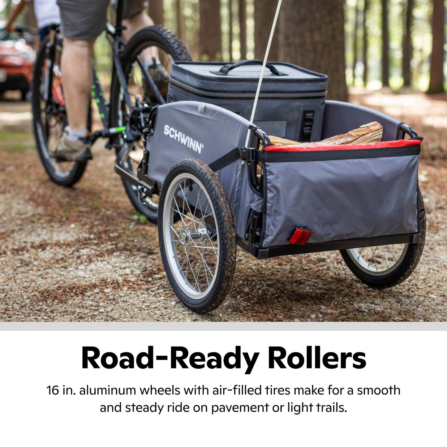 Schwinn Daytripper Bike Cargo Trailer, Holds up to 100 lb, Universal Coupler, Folding Frame, Quick-Release Wheels, 16-Inch Air-Filled Tires, Interior D-Rings, Schwinn Bike Trailer for Carrying Cargo