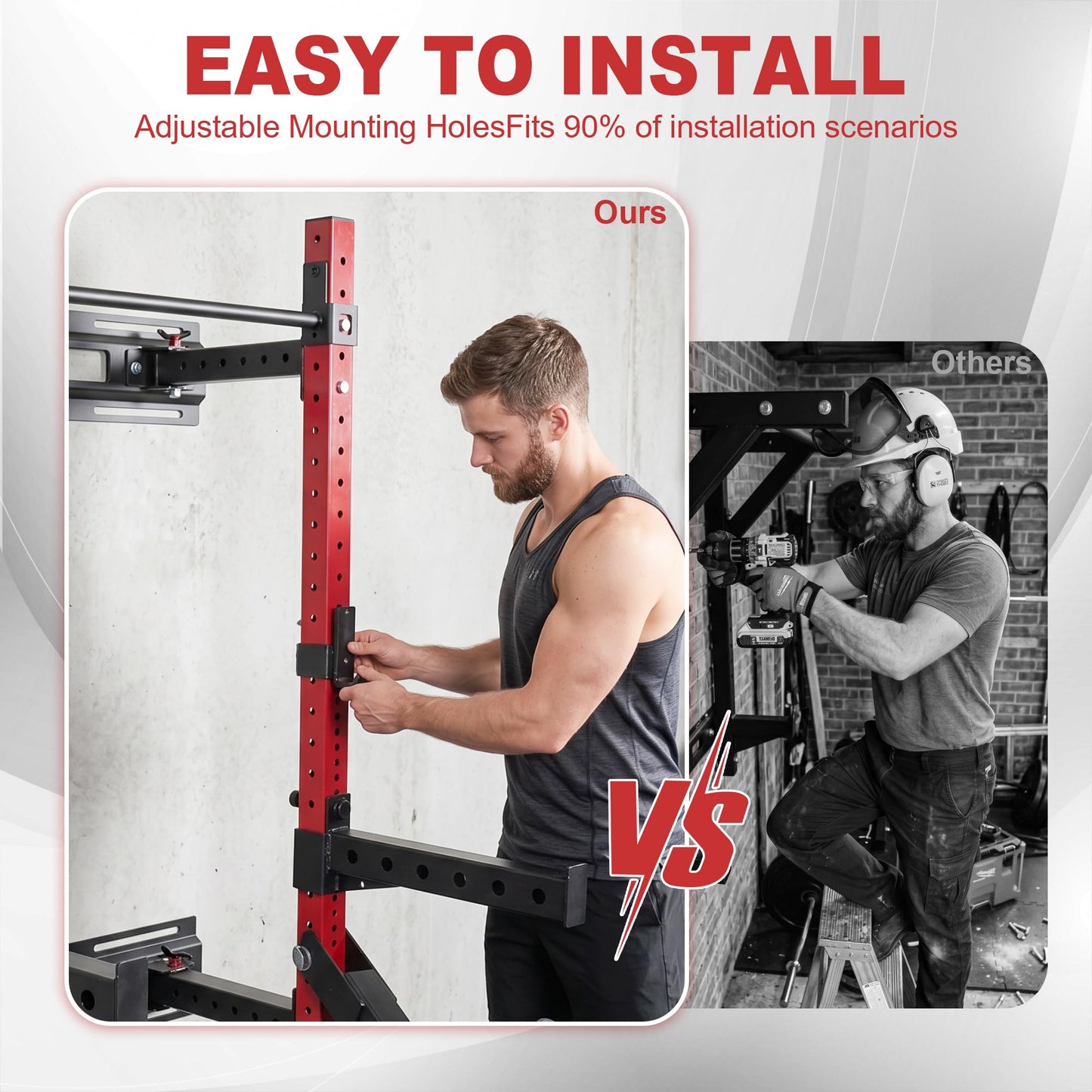Fitvids 3"x3" Wall-Mount Foldable Power Cage with Pull-Up Bar & J-Hooks - Space-Saving Home Gym Rack