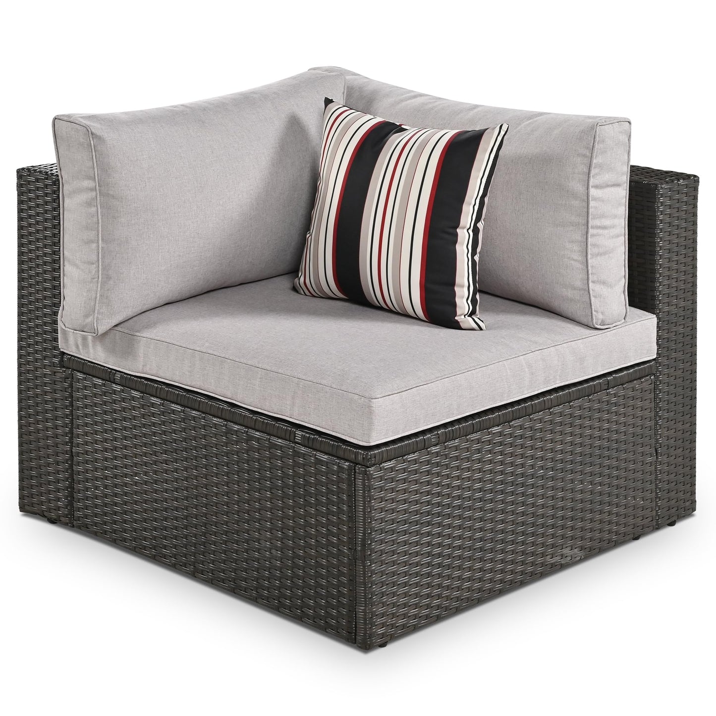 7 Piece Outdoor Wicker Patio Furniture Set, Modular Rattan Sectional Conversation Sofa with Glass Coffee Table, Cushions & Pillows, All Weather Garden Seating for Patio, Deck, Backyard, Brown