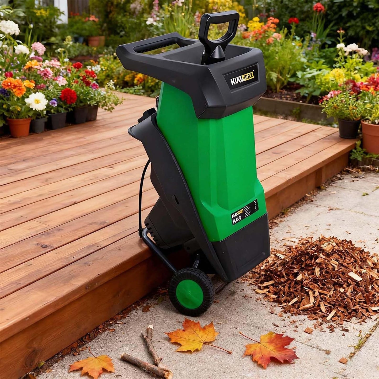 SAIYERUS 2400W Electric Wood Chipper/Shredder with Wheels Electric Garden Shredder Portable Chipping Corded Electric Yard Waste Shredding Machine with Collection Bag, 1.6" Feed Hopper, Auto Shut-Off