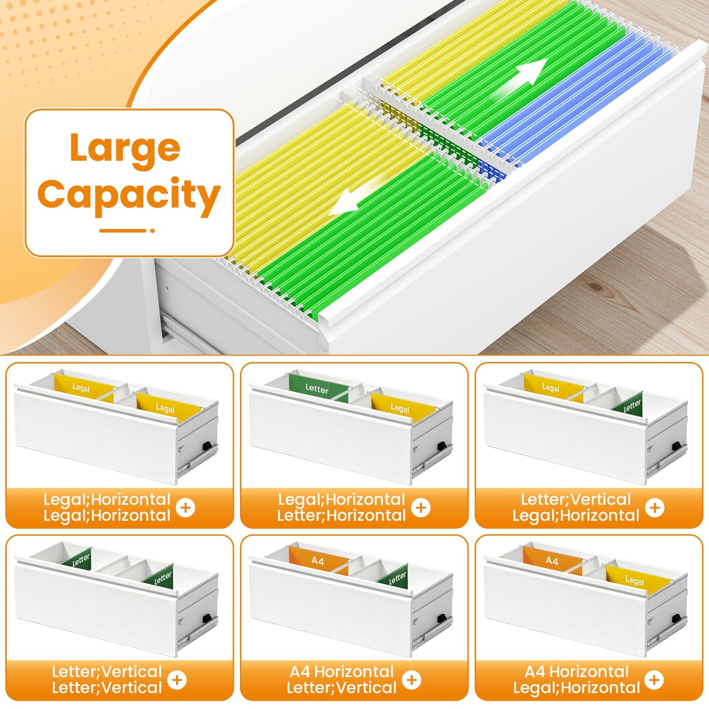 3 Drawer Lateral File Cabinet with Lock, Metal File Cabinets for Home Office, Office Furniture for Organization Hanging Legal/Letter/A4, Metal Filing Cabinet Storage Cabinet, Require Assembly, White