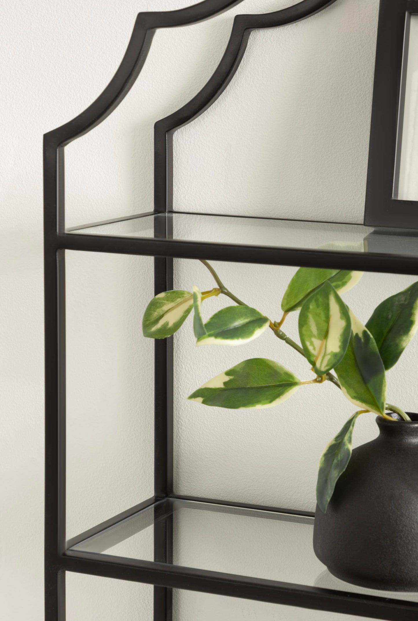 Kate and Laurel Leanna Glam Scalloped Three-Tiered Wall Shelf, 20 x 6 x 32, Black, Decorative Floating Shelf Storage and Wall Organizer for Bathroom Over Toilet Storage or Display