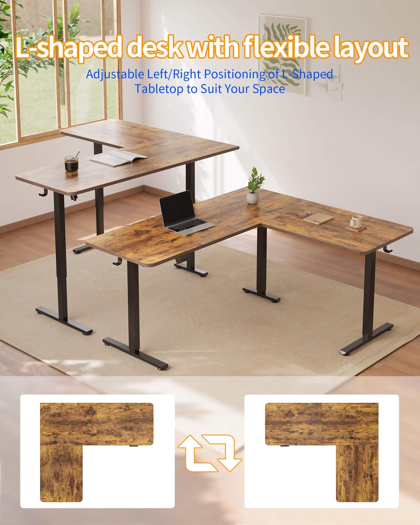 YIHAYO L Shaped Standing Desk Adjustable Height, 63 x 55 Inches Electric Corner Standing Desk with Splice Board, Computer Desk for Home Office, Rustic Brown