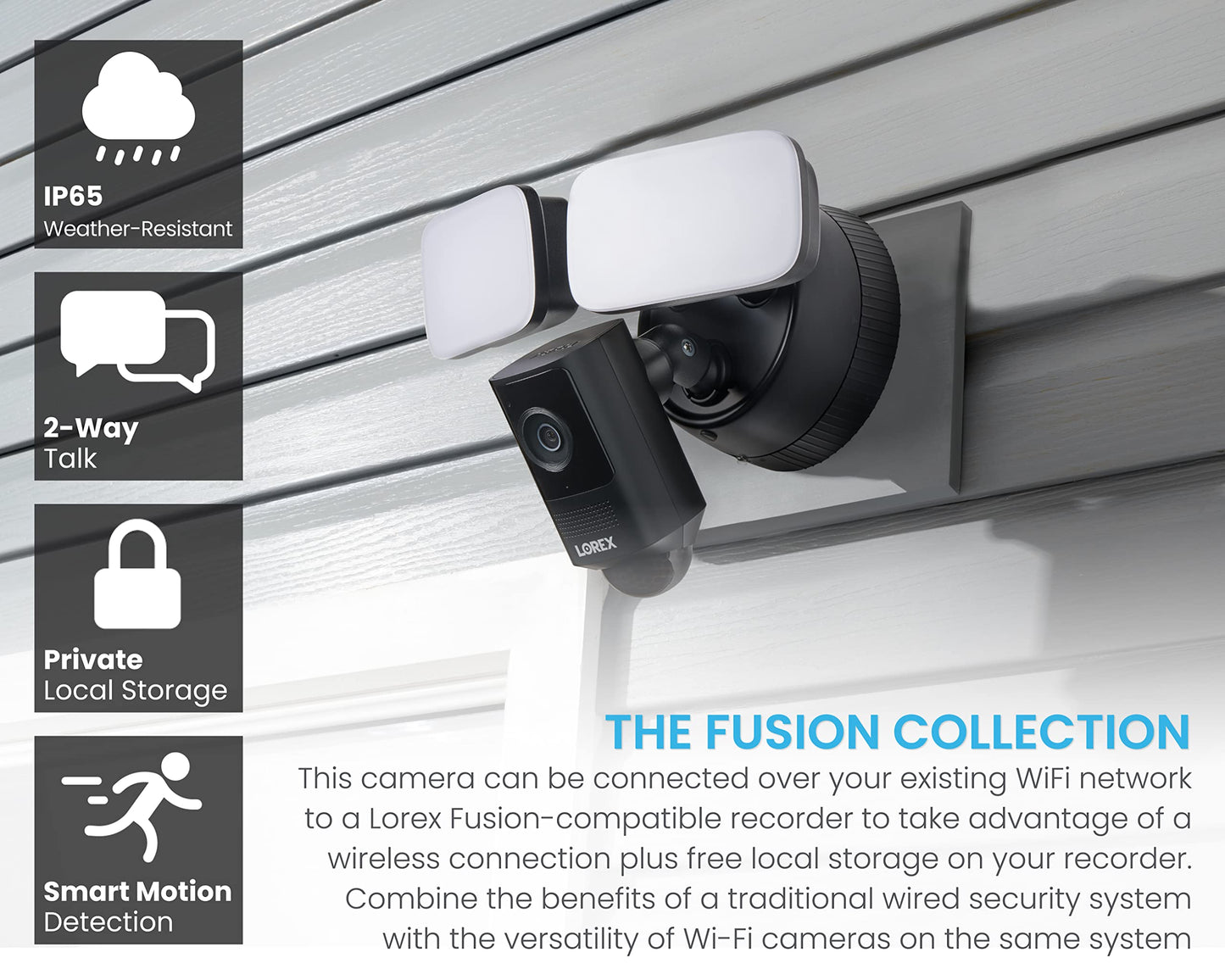 Lorex 2K Wi-Fi Floodlight Security Camera | Black | 32GB MicroSD Card Included | No Monthly Fee | Color Night Vision | Motion Detection | 2-Way Talk | Siren | IP65 Weatherproof | Adjustable LEDs