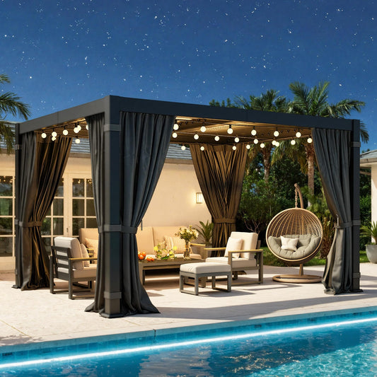 10' x 12' Louvered Pergola, Outdoor Pergola with Metal Adjustable Louvered Roof & Gutter System, Hardtop Patio Gazebo for Backyard, Patio, Garden, Dark Gray
