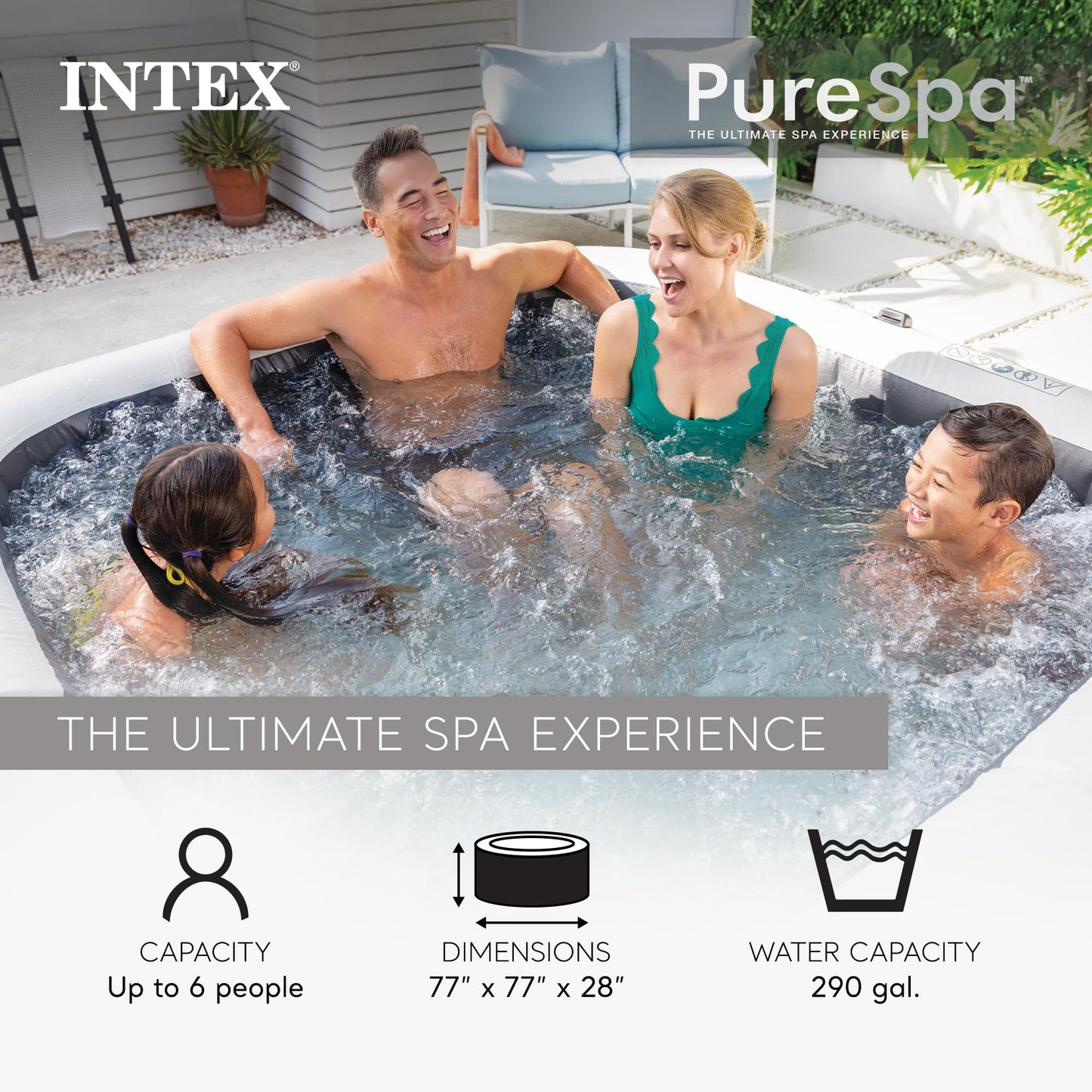 Intex PureSpa Plus 6 Person Round Inflatable Hot Tub, Bubble Massage Spa Set, Energy Efficient & Saltwater Compatible (Cell Not Included), 77 in x 28 in